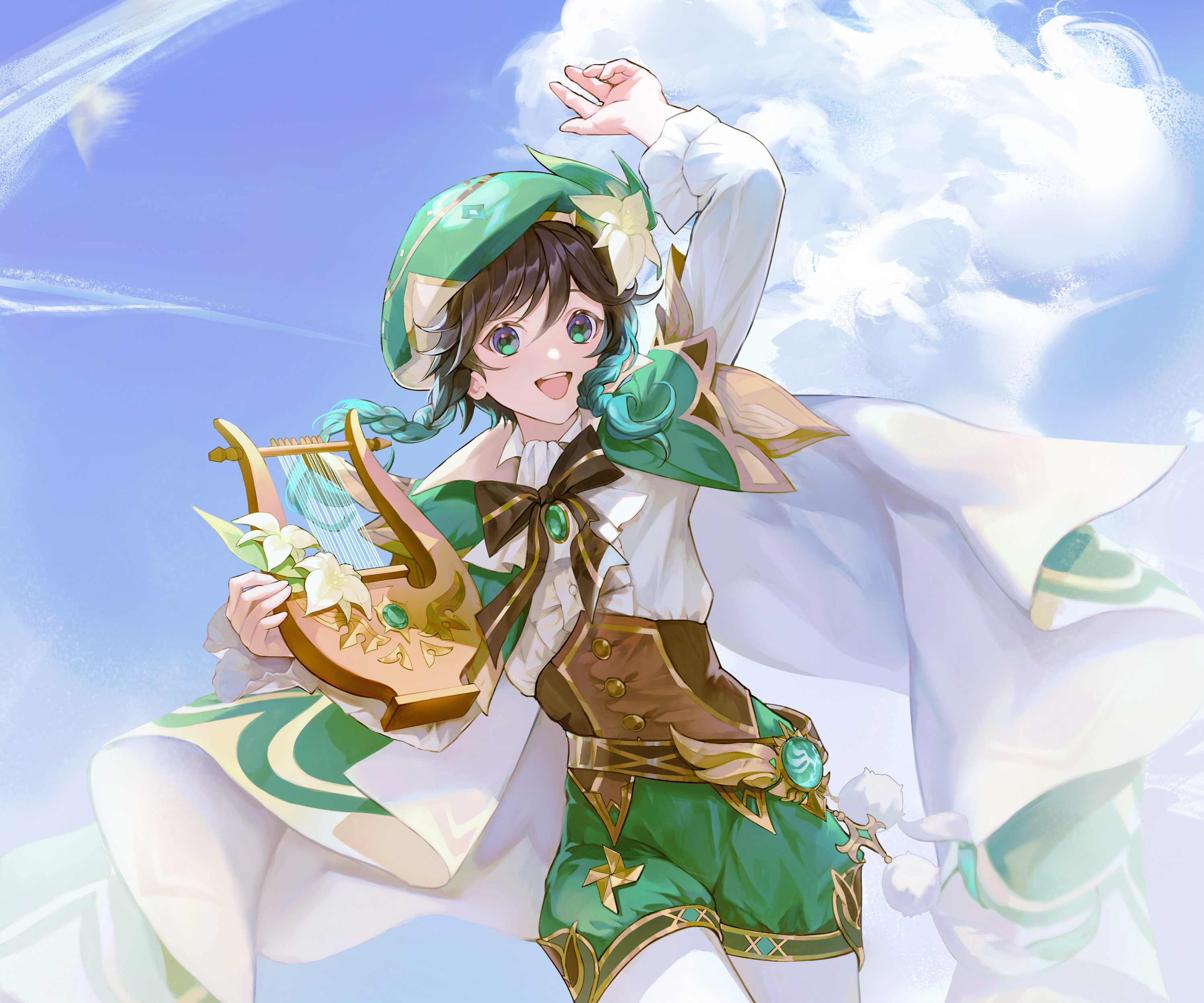 Venti from Genshin Impact with a lyre HD Wallpaper