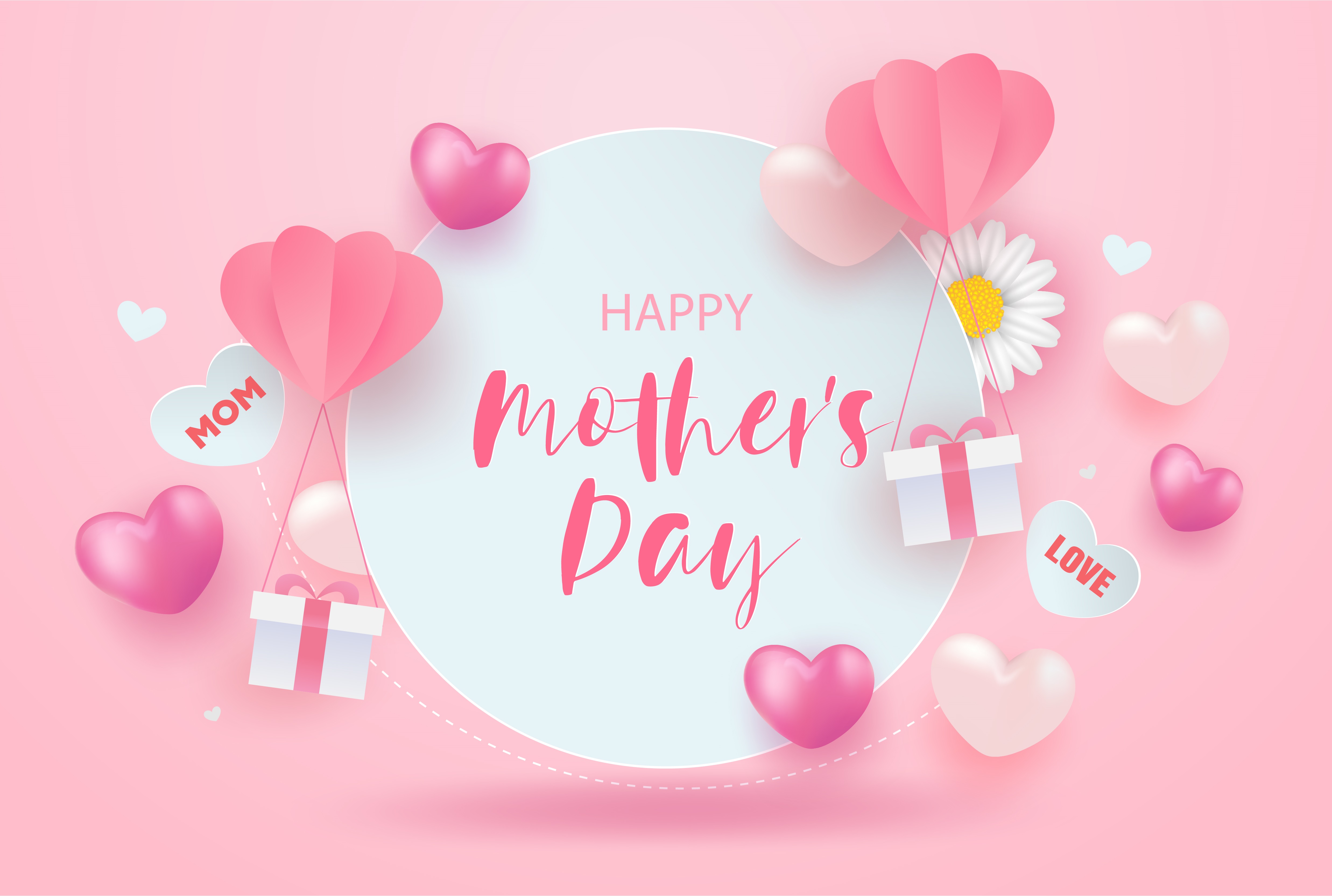 Happy Mother's Day with Hearts and Gifts HD Wallpaper