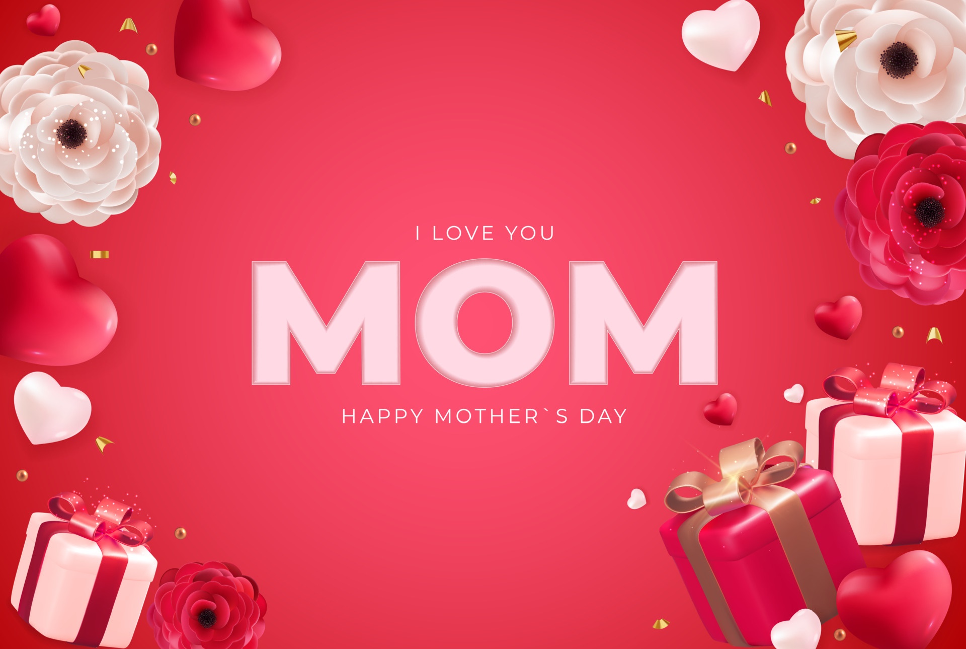 Happy Mother's Day with Mom text and gifts HD Wallpaper