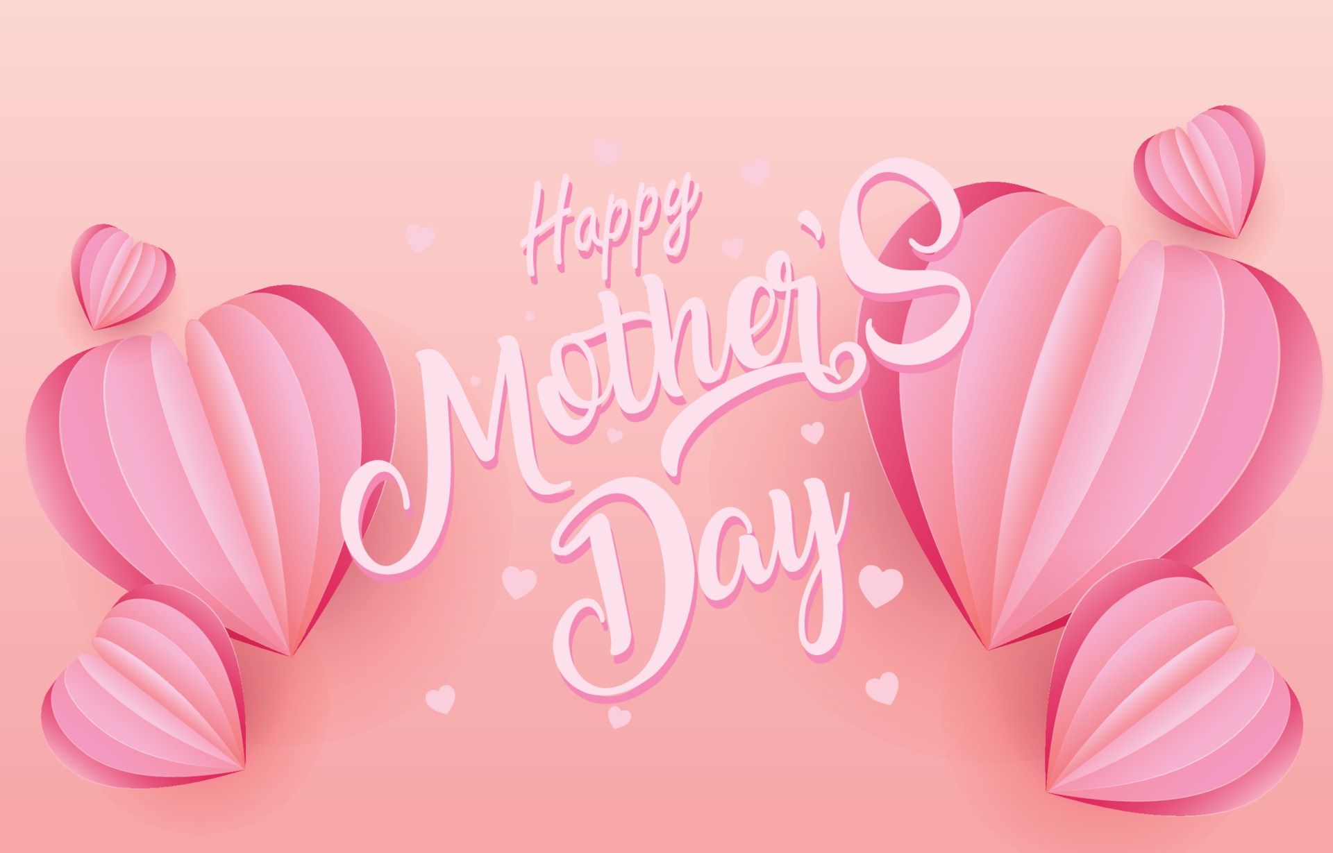 Happy Mother's Day with Pink Hearts HD Wallpaper