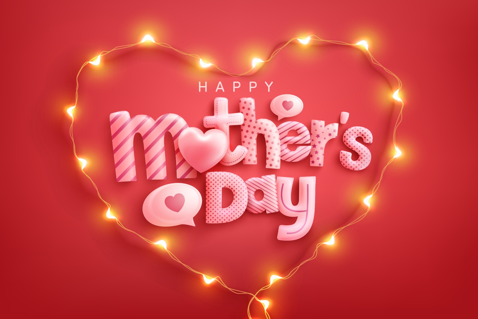 Happy Mother's Day Heart Lights HD Wallpaper