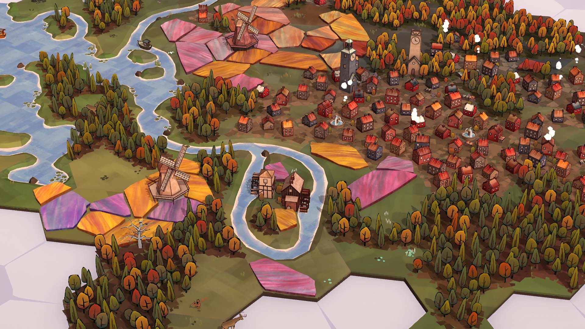Strategy game with medieval village and windmills HD Wallpaper