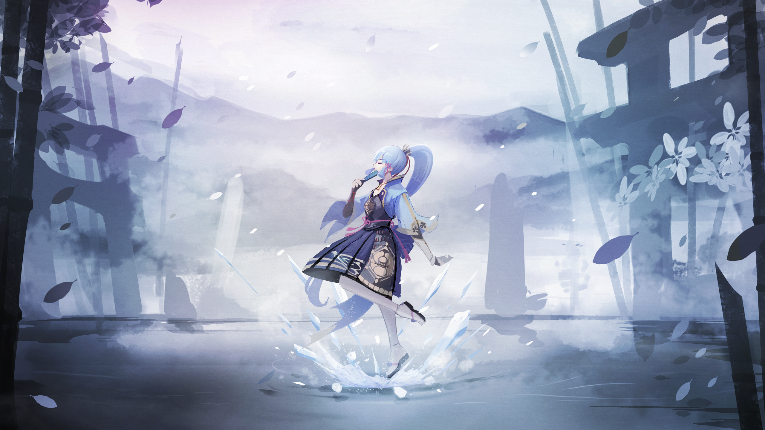 Kamisato Ayaka from Genshin Impact dancing on ice HD Wallpaper