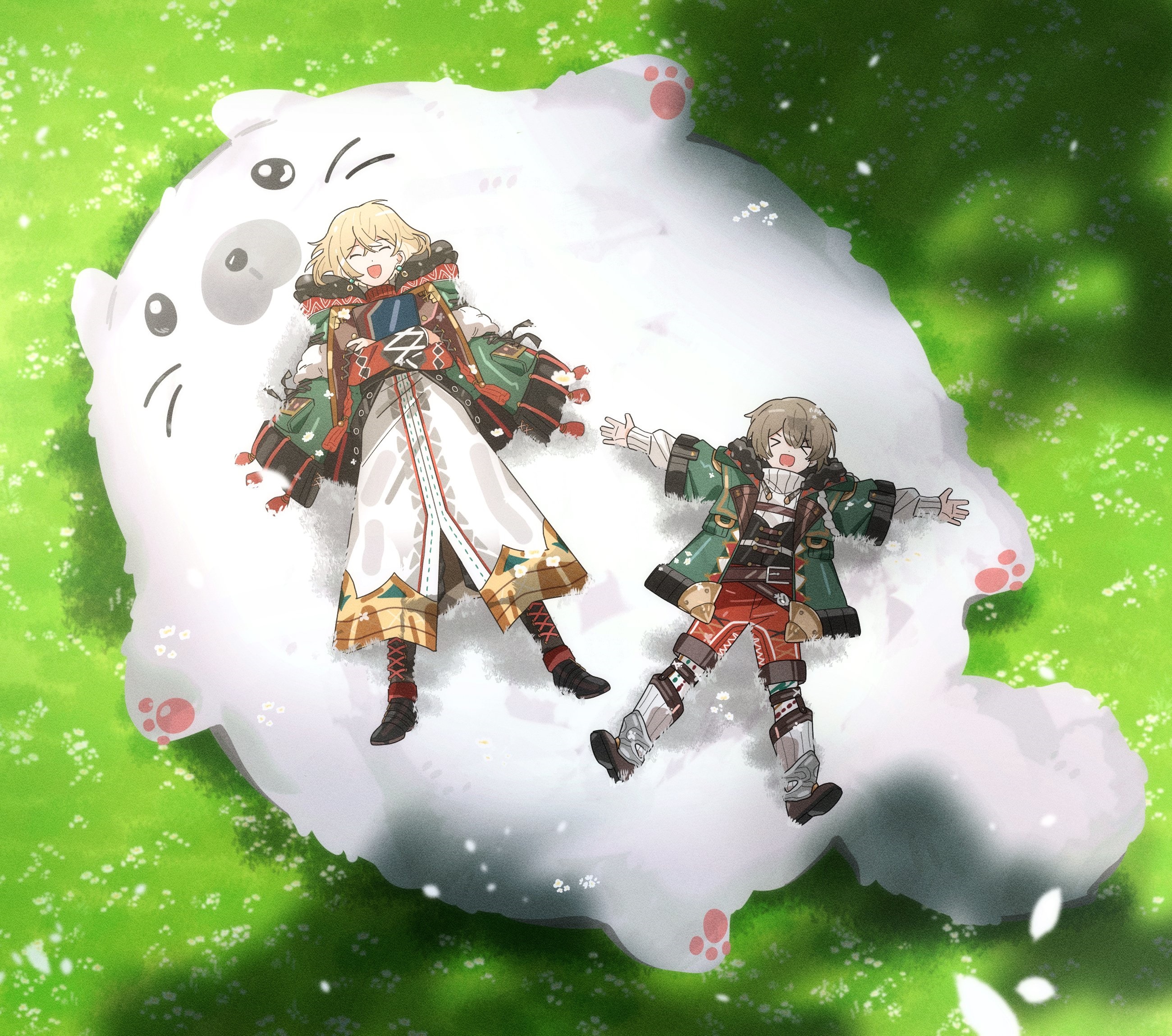 Mitile and Rutile from Promise of Wizard lying on a giant cat plush HD Wallpaper