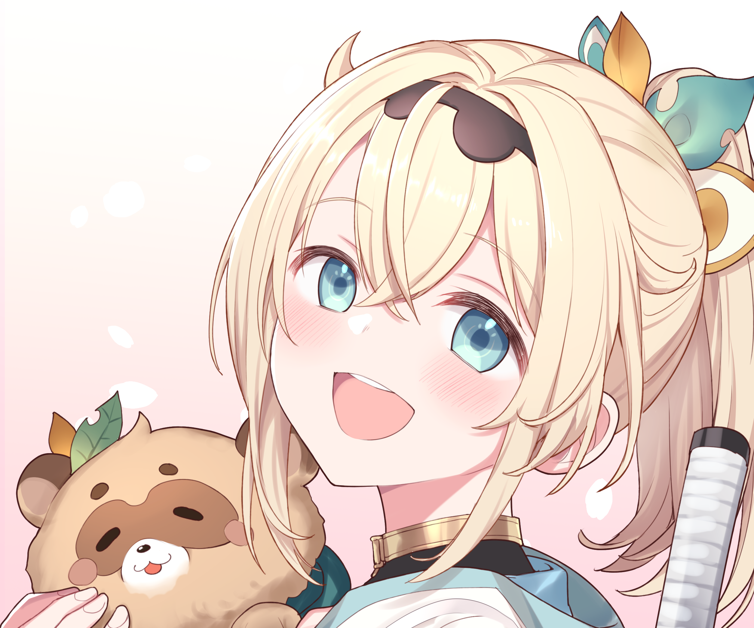Kazama Iroha from Hololive with a tanuki plush HD Wallpaper