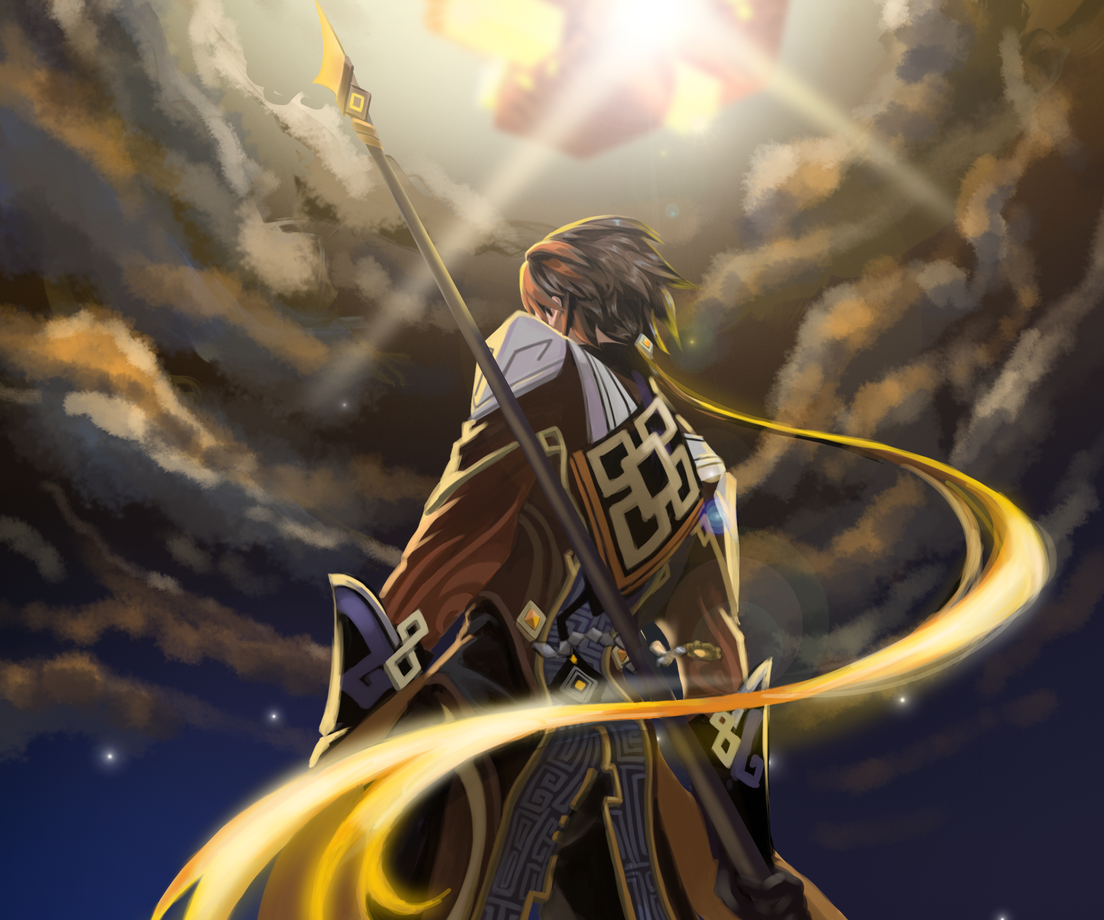 Zhongli from Genshin Impact with a spear HD Wallpaper