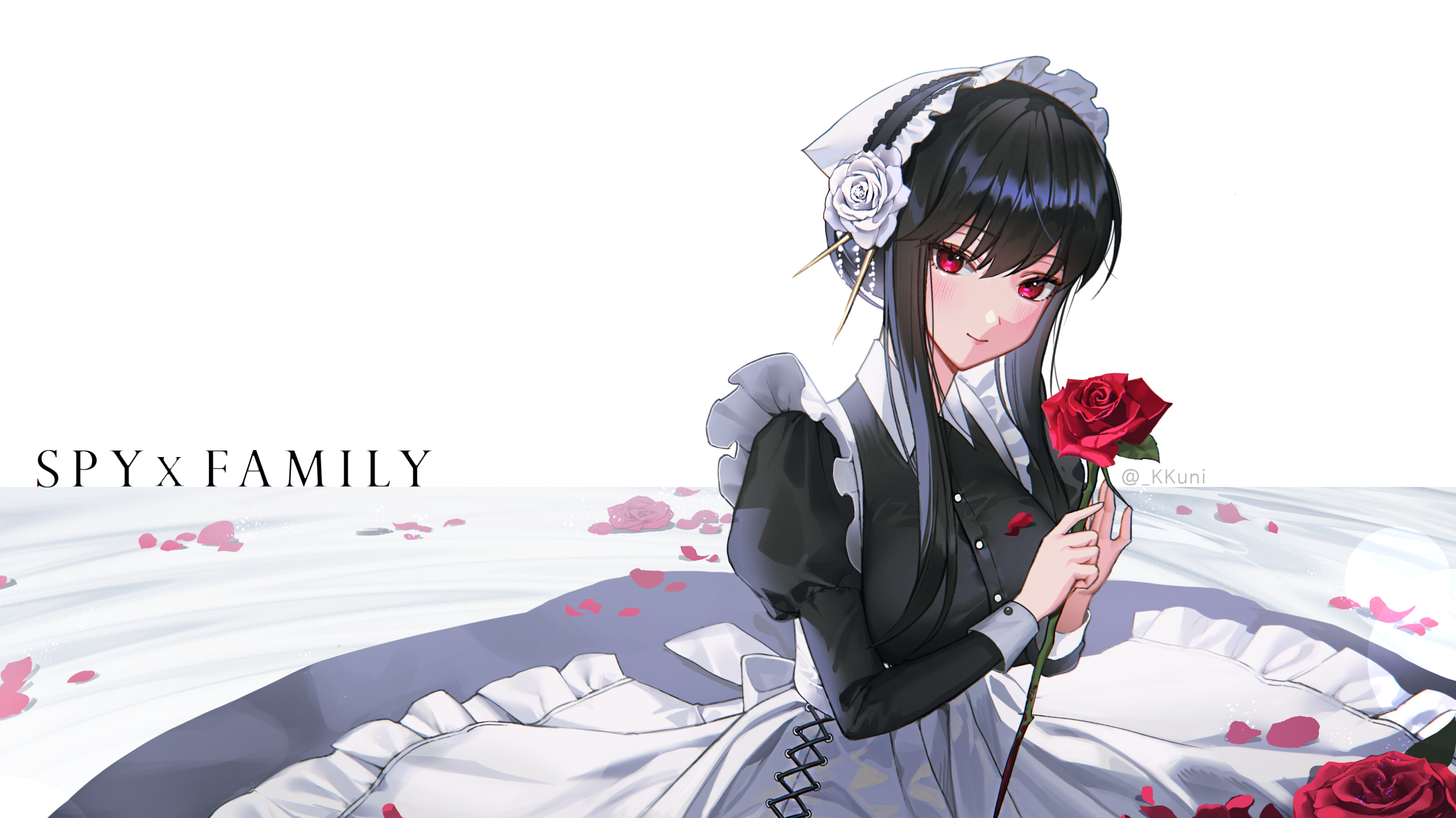 Yor Forger from Spy X Family holding a rose HD Wallpaper