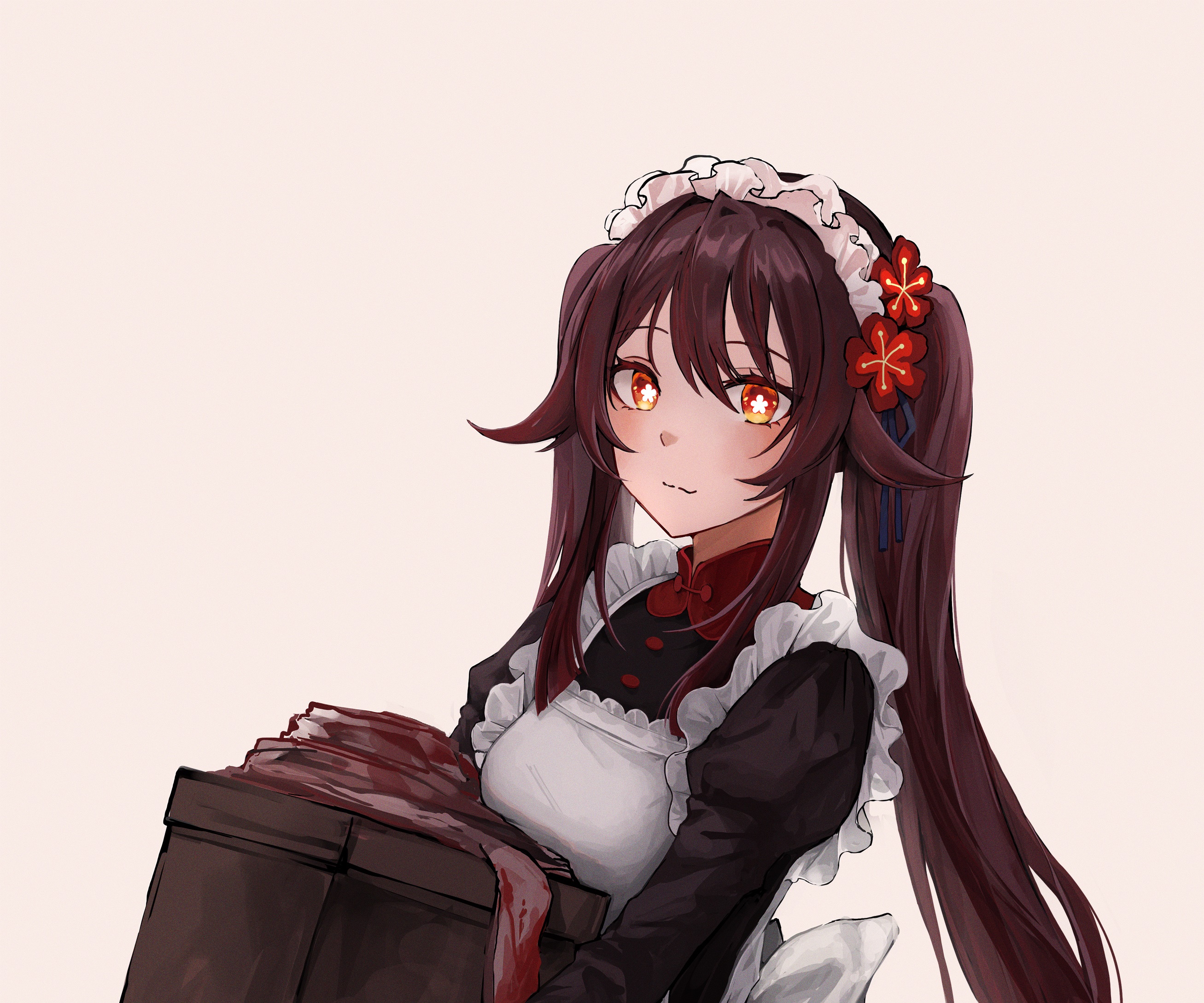 Hu Tao from Genshin Impact as a Maid HD Wallpaper