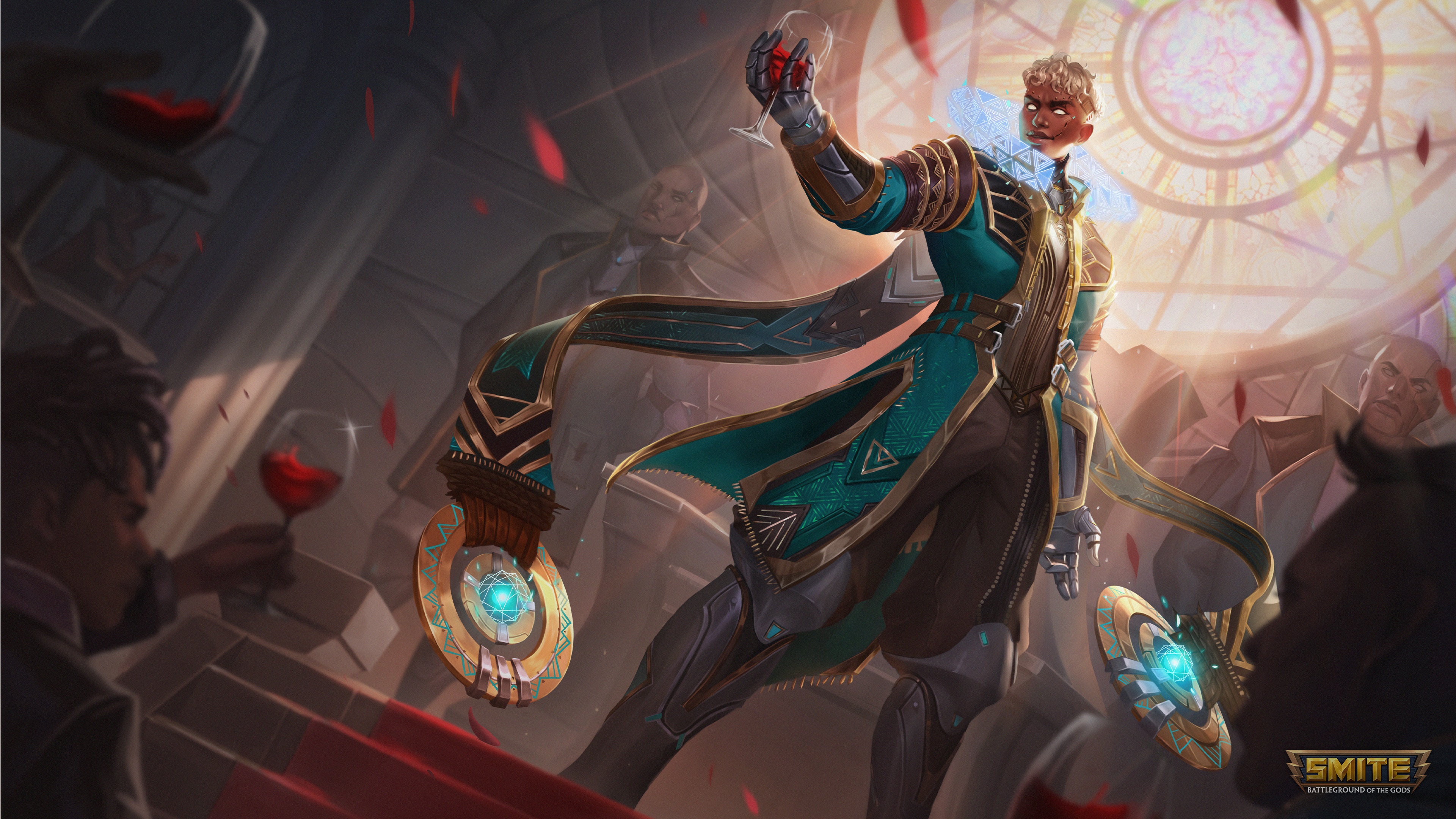 Olorun from Smite holding a glass of wine HD Wallpaper