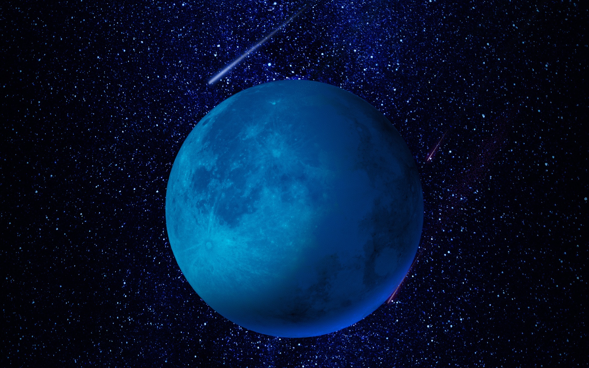 Blue planet in starry sky with shooting stars HD Wallpaper