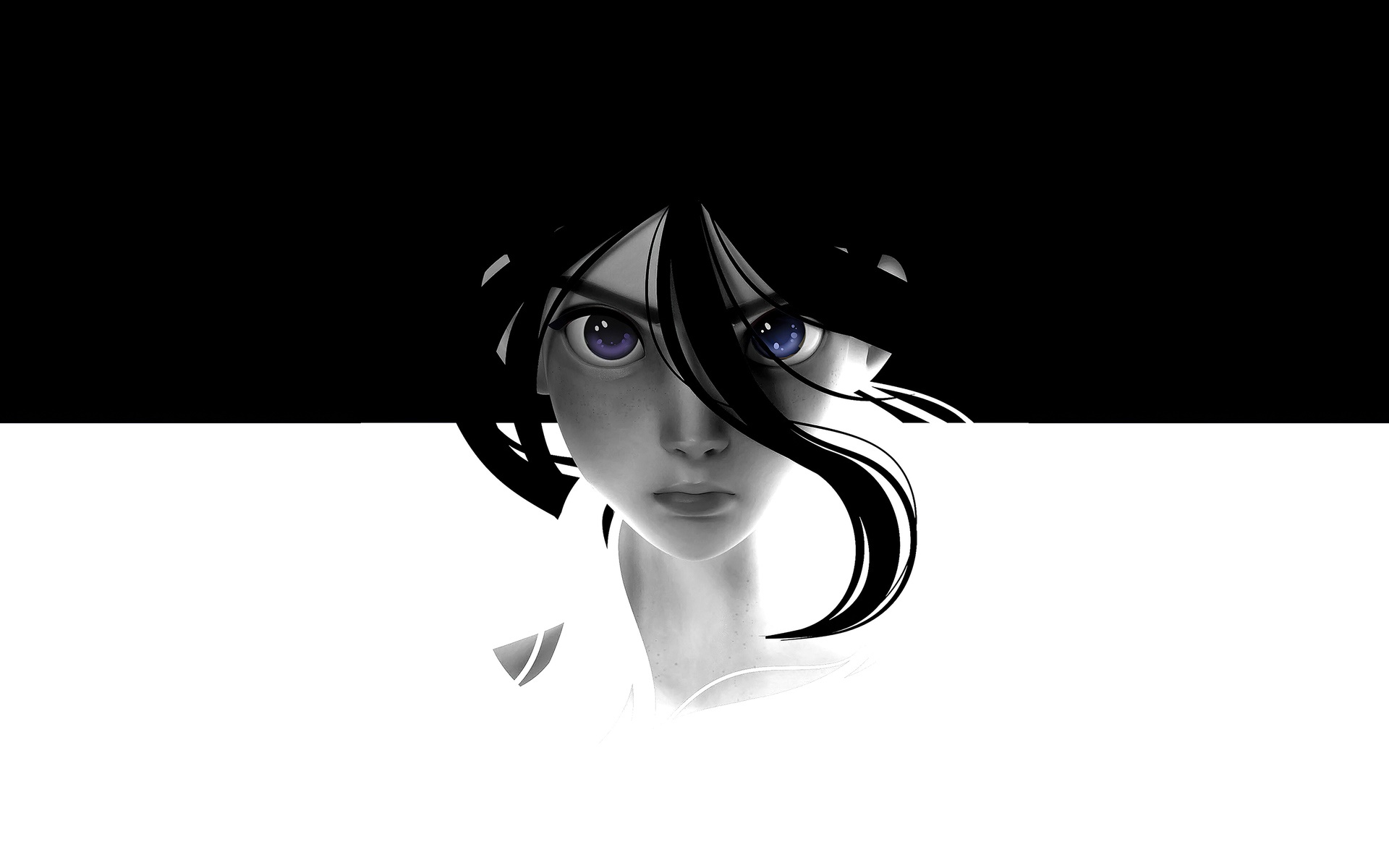 Anime girl with purple eyes and black hair HD Wallpaper