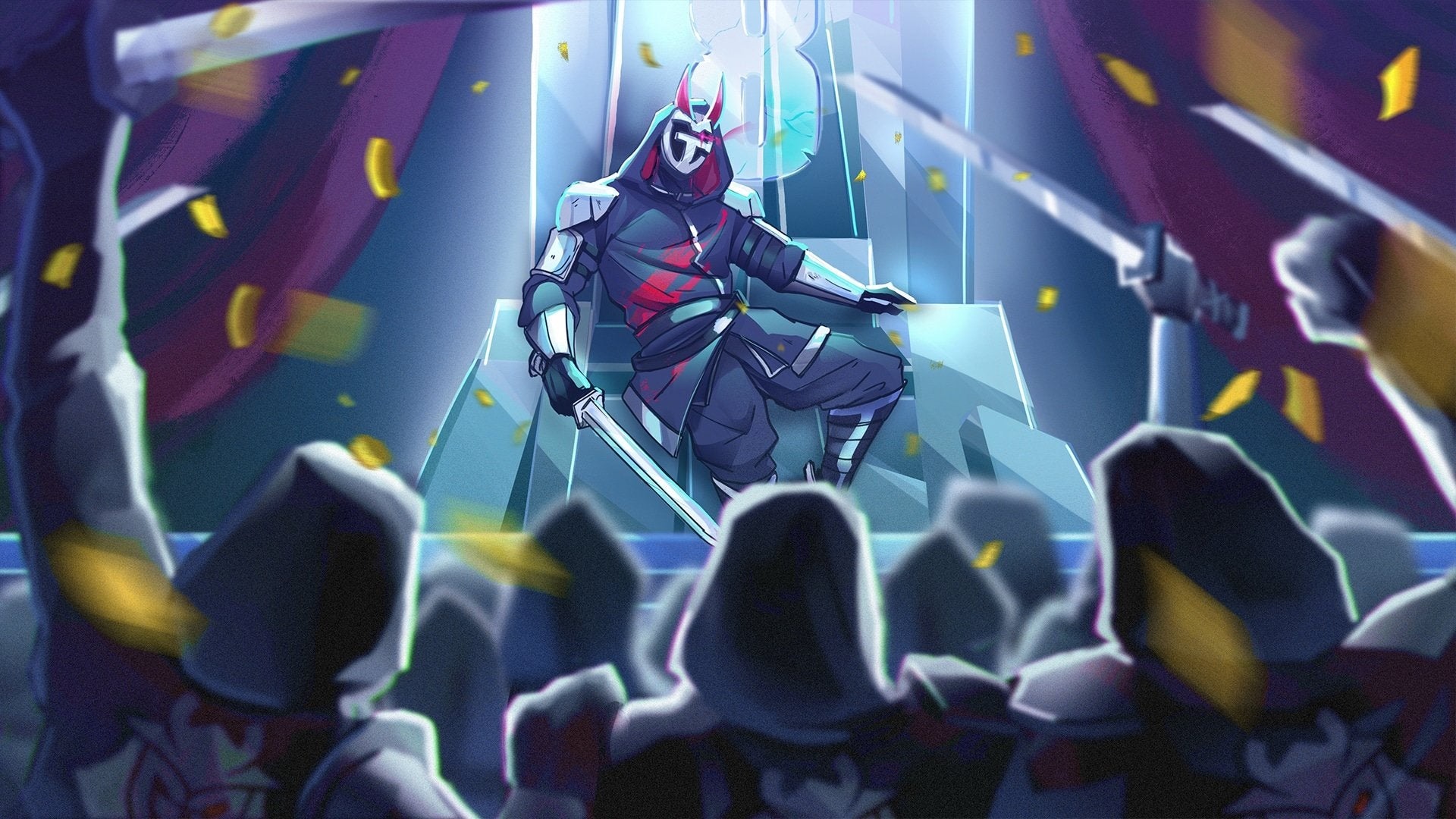 Ninja Champion on Throne with Swords HD Wallpaper