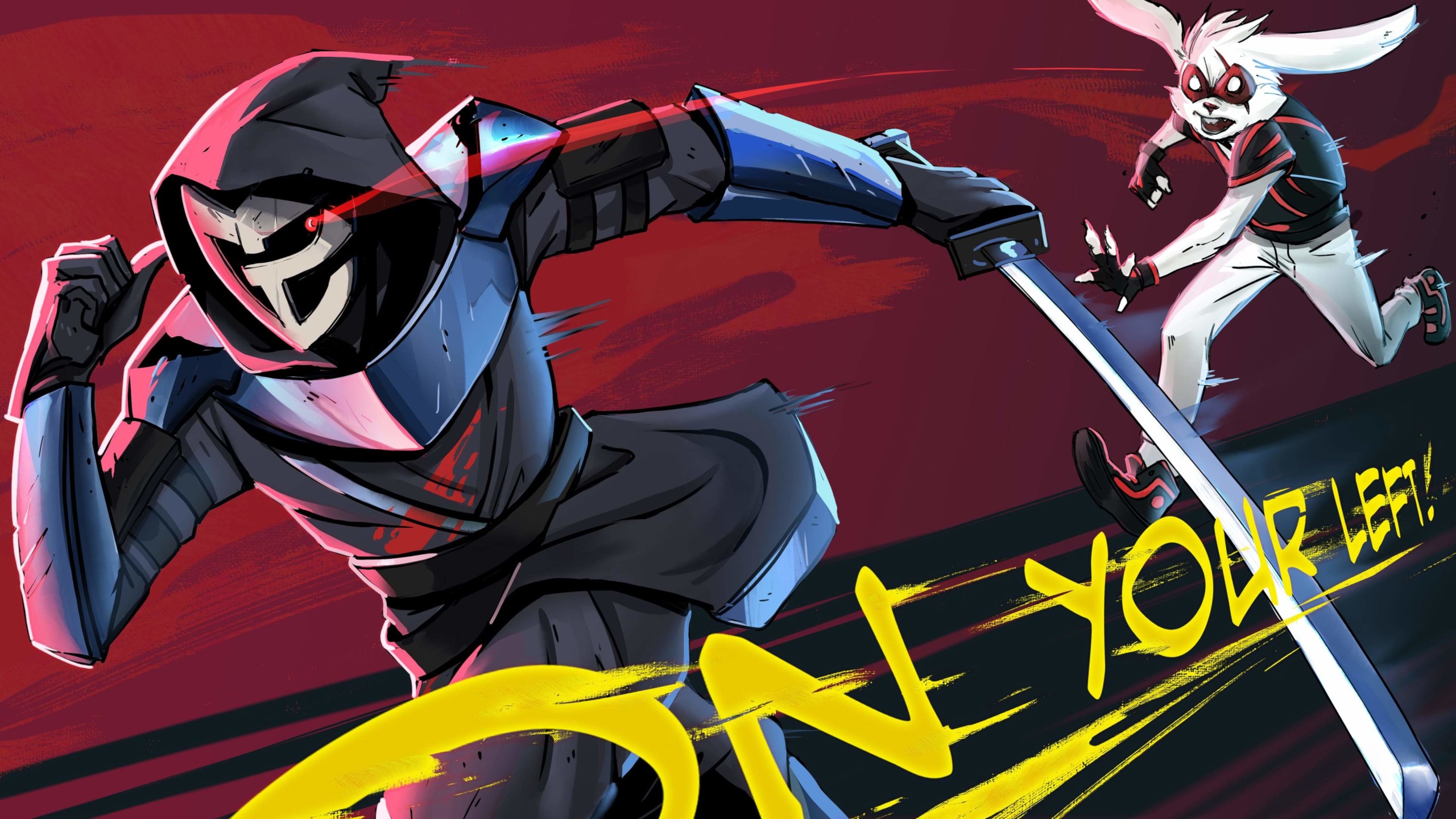 Ninja vs. Rabbit character with sword HD Wallpaper