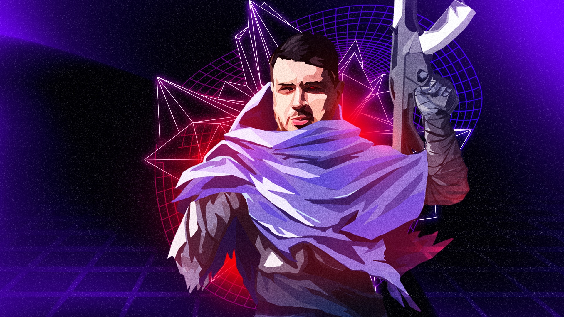 G2 Avova with rifle in neon grid background HD Wallpaper