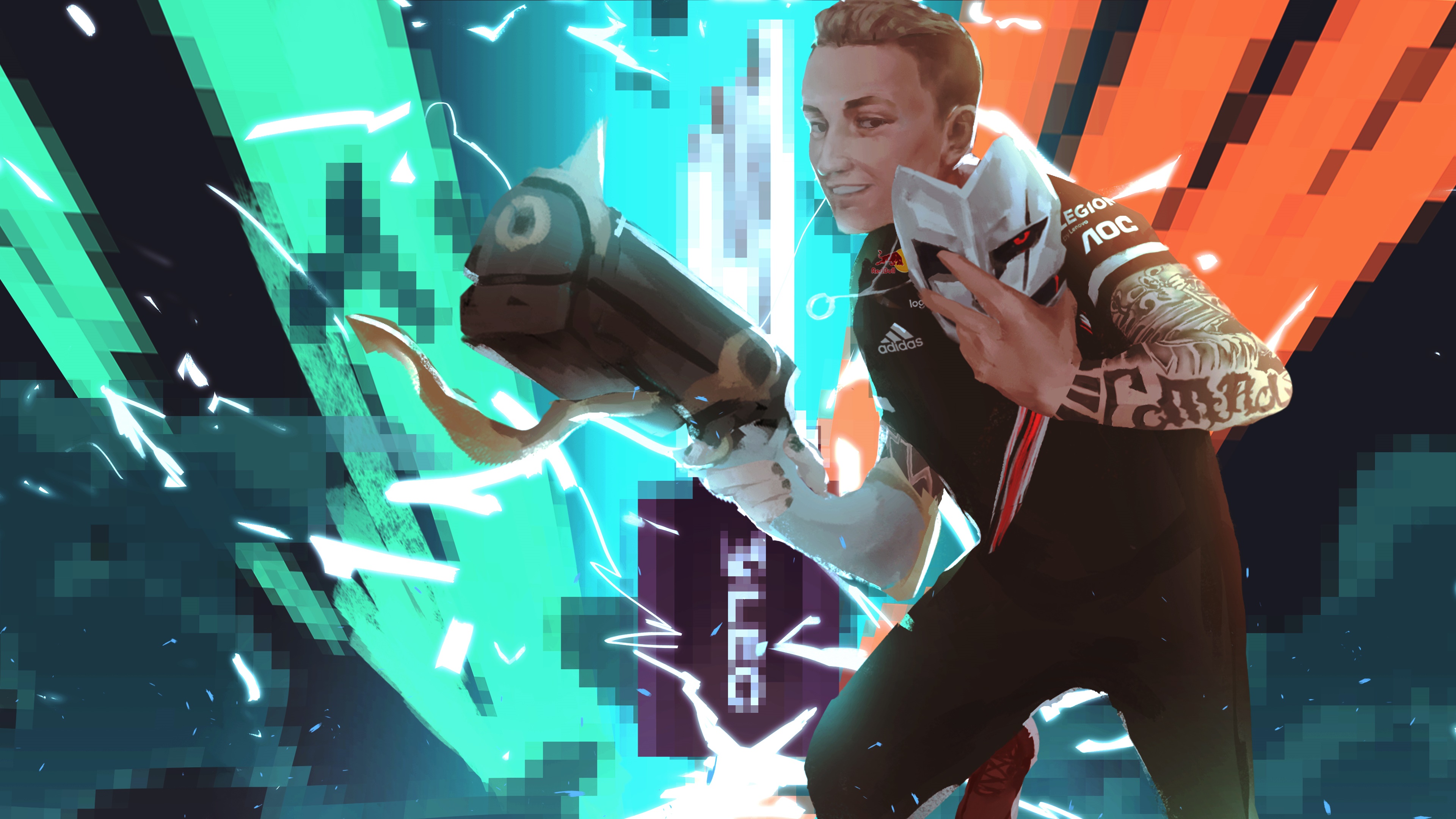 G2 Esports player with mask and weapon 4K HD Wallpaper