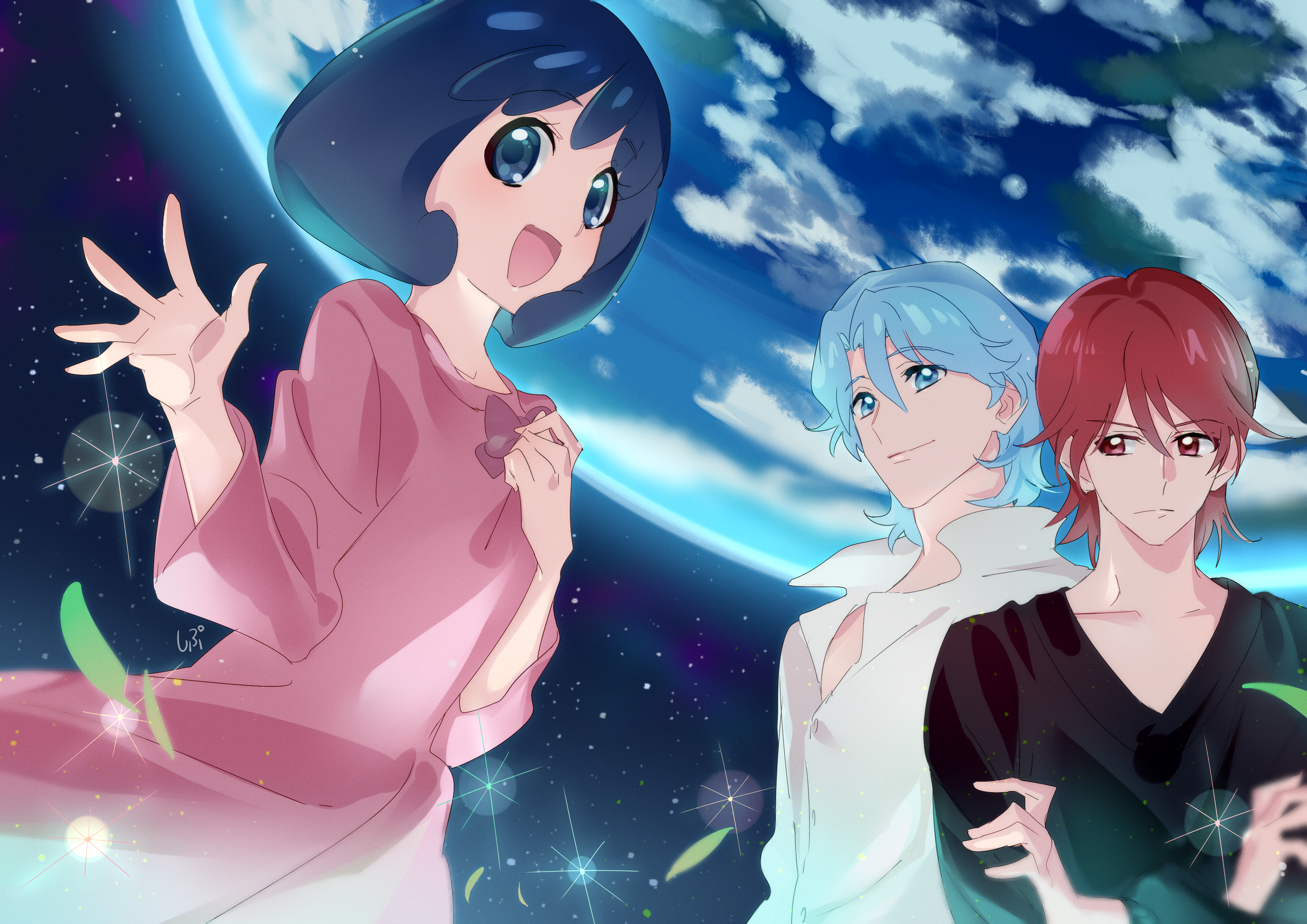 HappinessCharge PreCure! characters in space with Earth HD Wallpaper