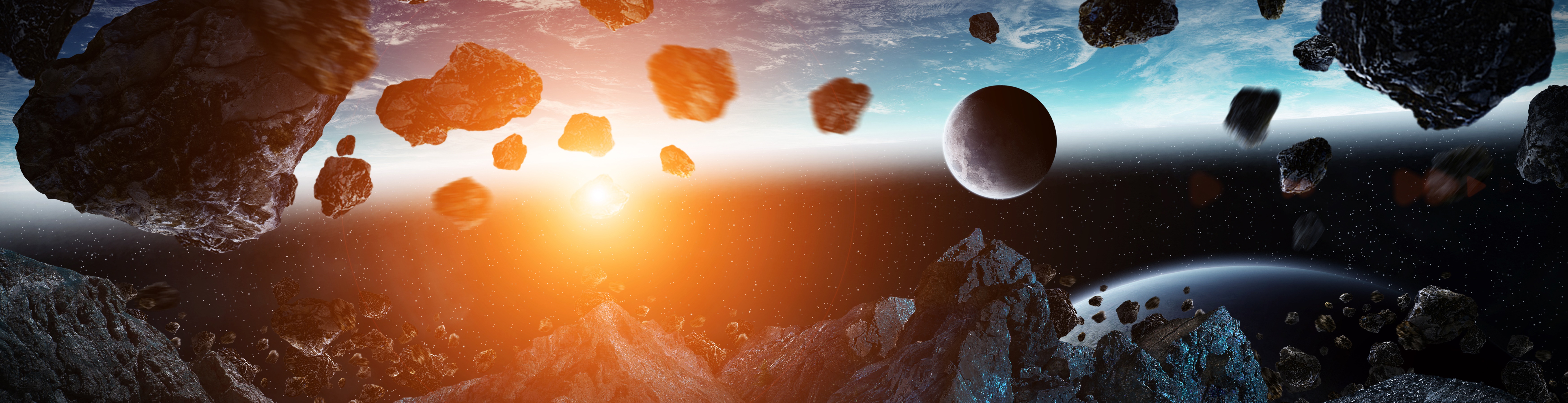 Asteroids and planets in outer space HD Wallpaper