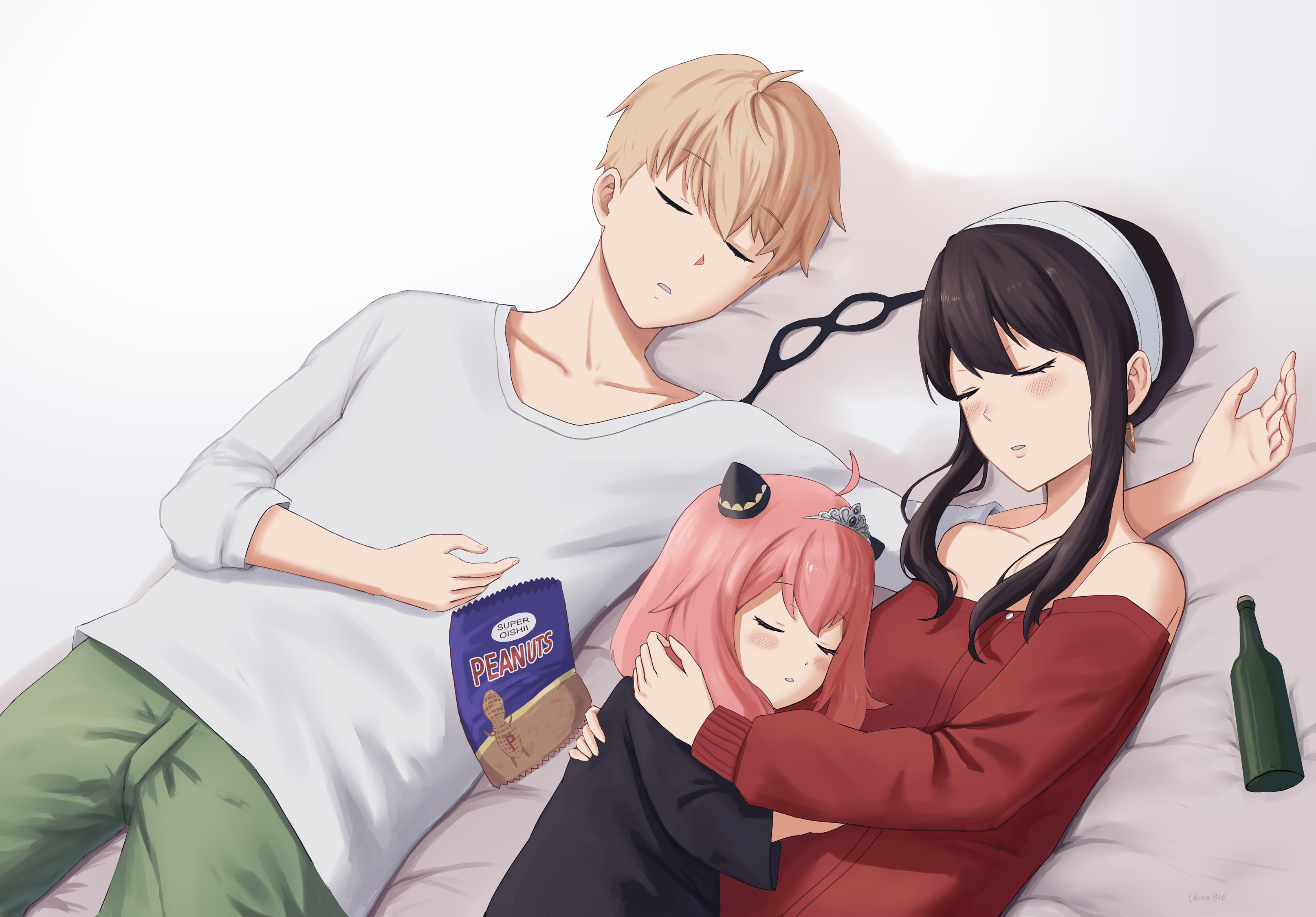 Spy X Family: Loid, Yor, and Anya sleeping HD Wallpaper