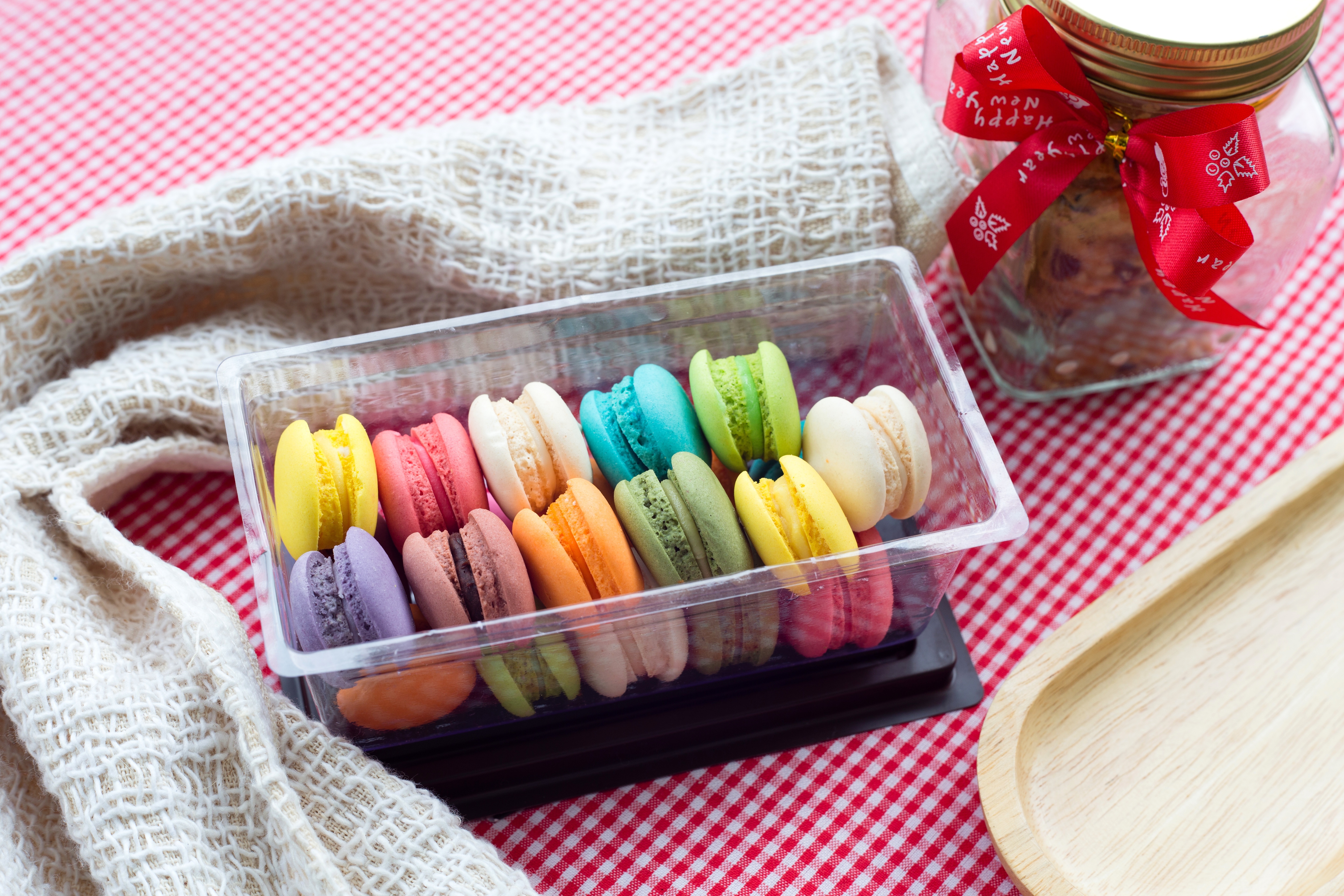 Colorful Macarons in a Plastic Container 4K HD Wallpaper