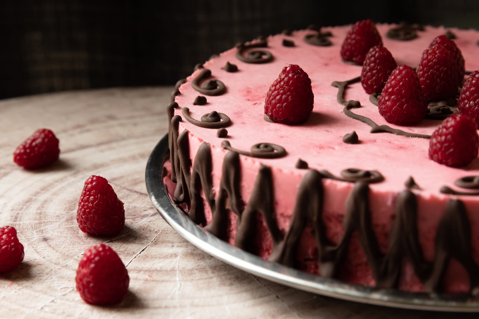 Raspberry cake with chocolate decoration HD Wallpaper