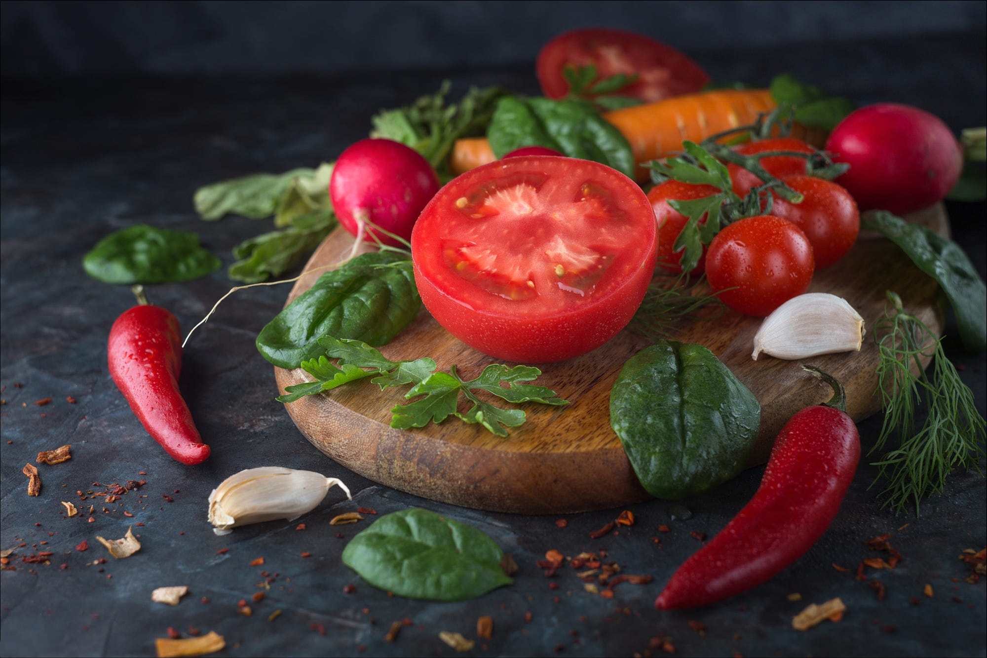 Fresh vegetables on a wooden board HD Wallpaper