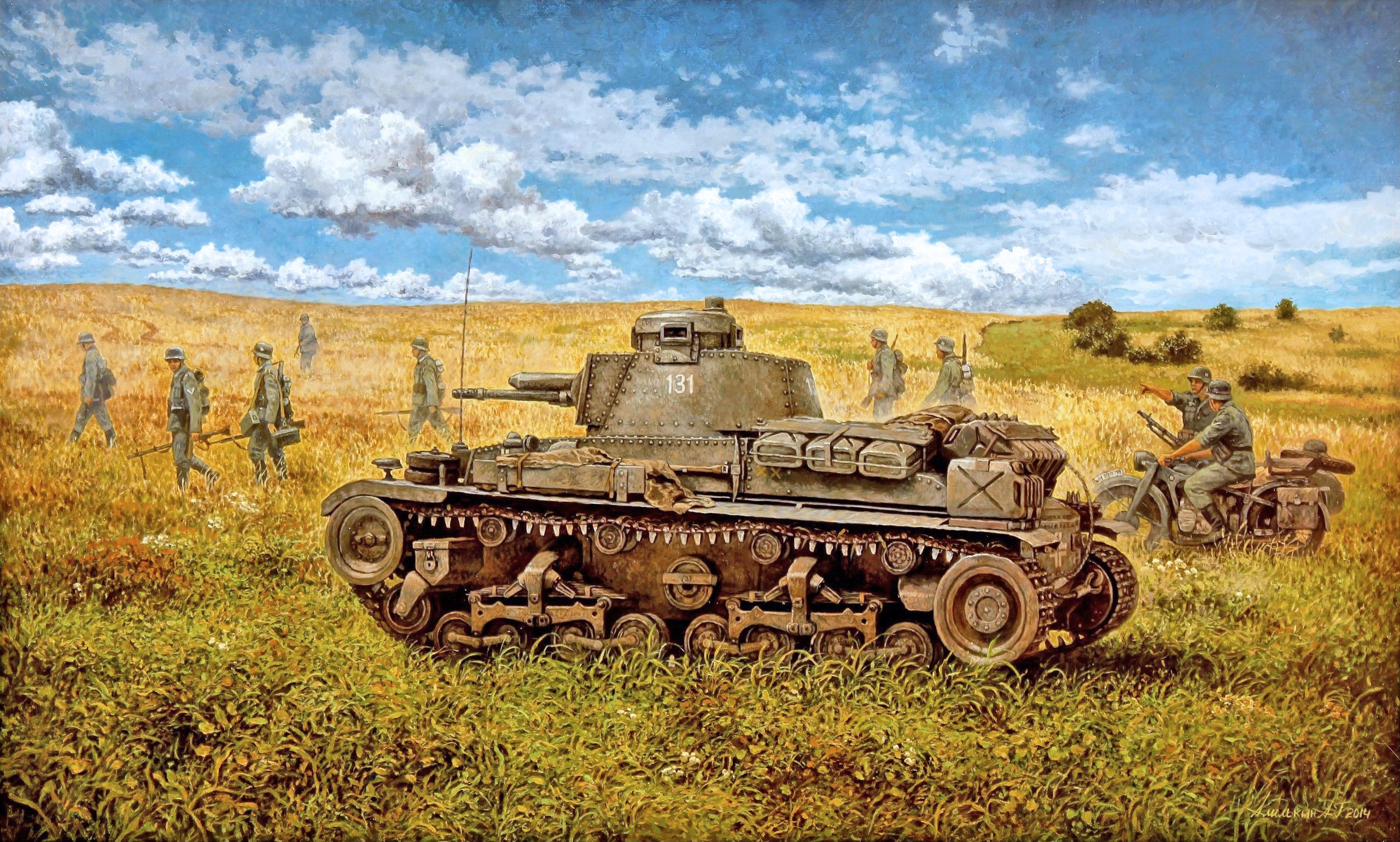 German Panzer IV tank with soldiers in a field HD Wallpaper