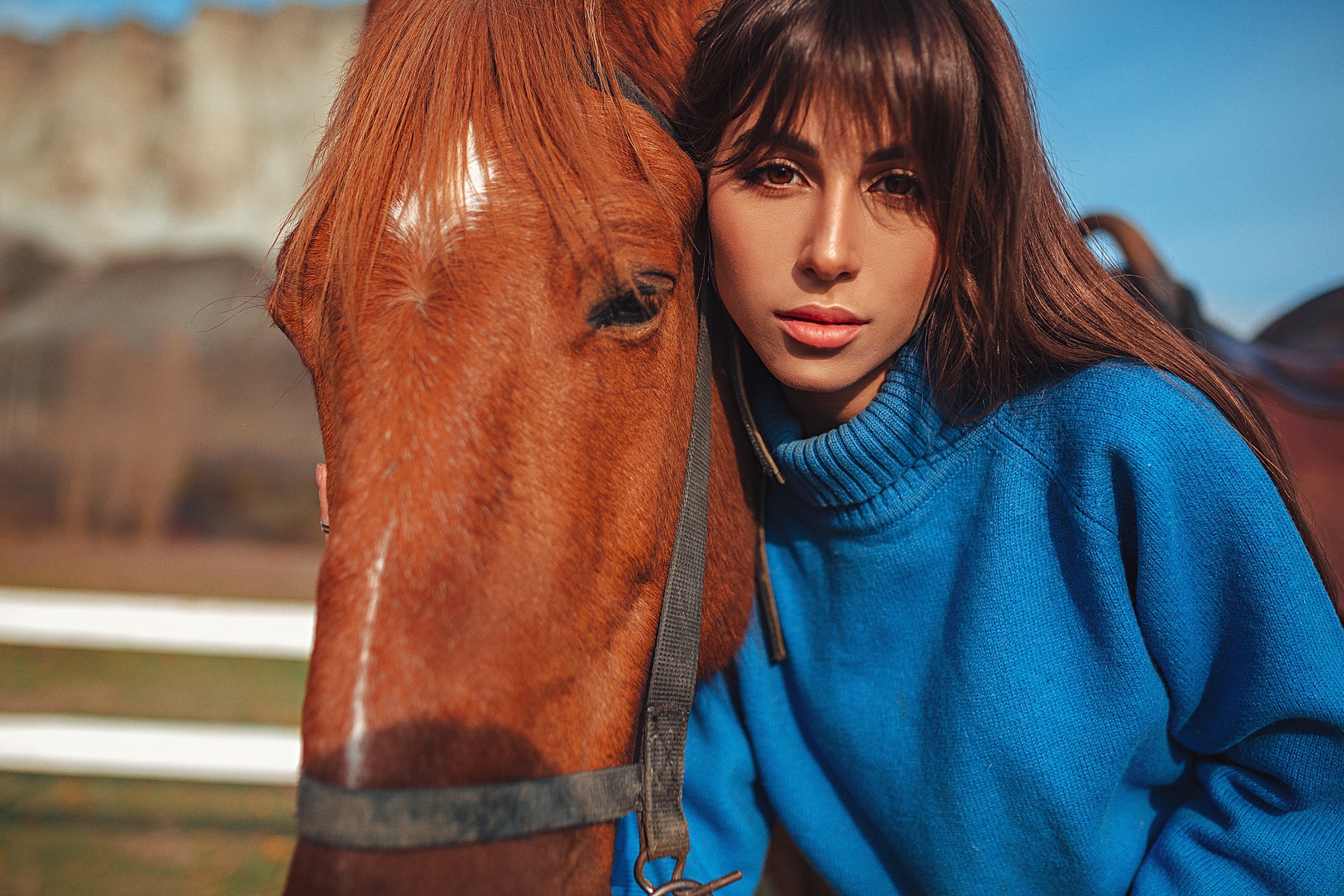 Woman with a brown horse HD Wallpaper