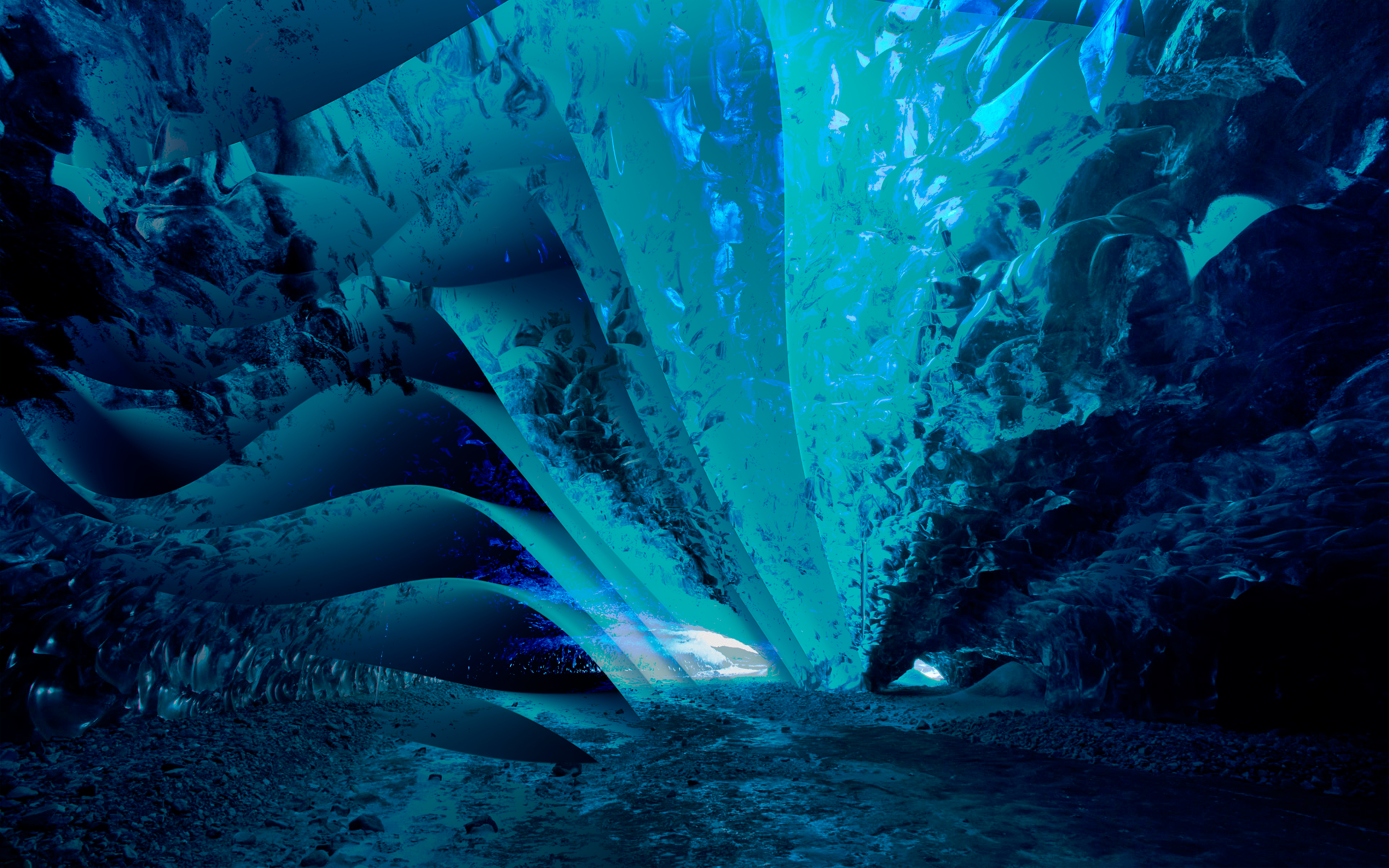 Abstract blue cave with crystalline formations HD Wallpaper