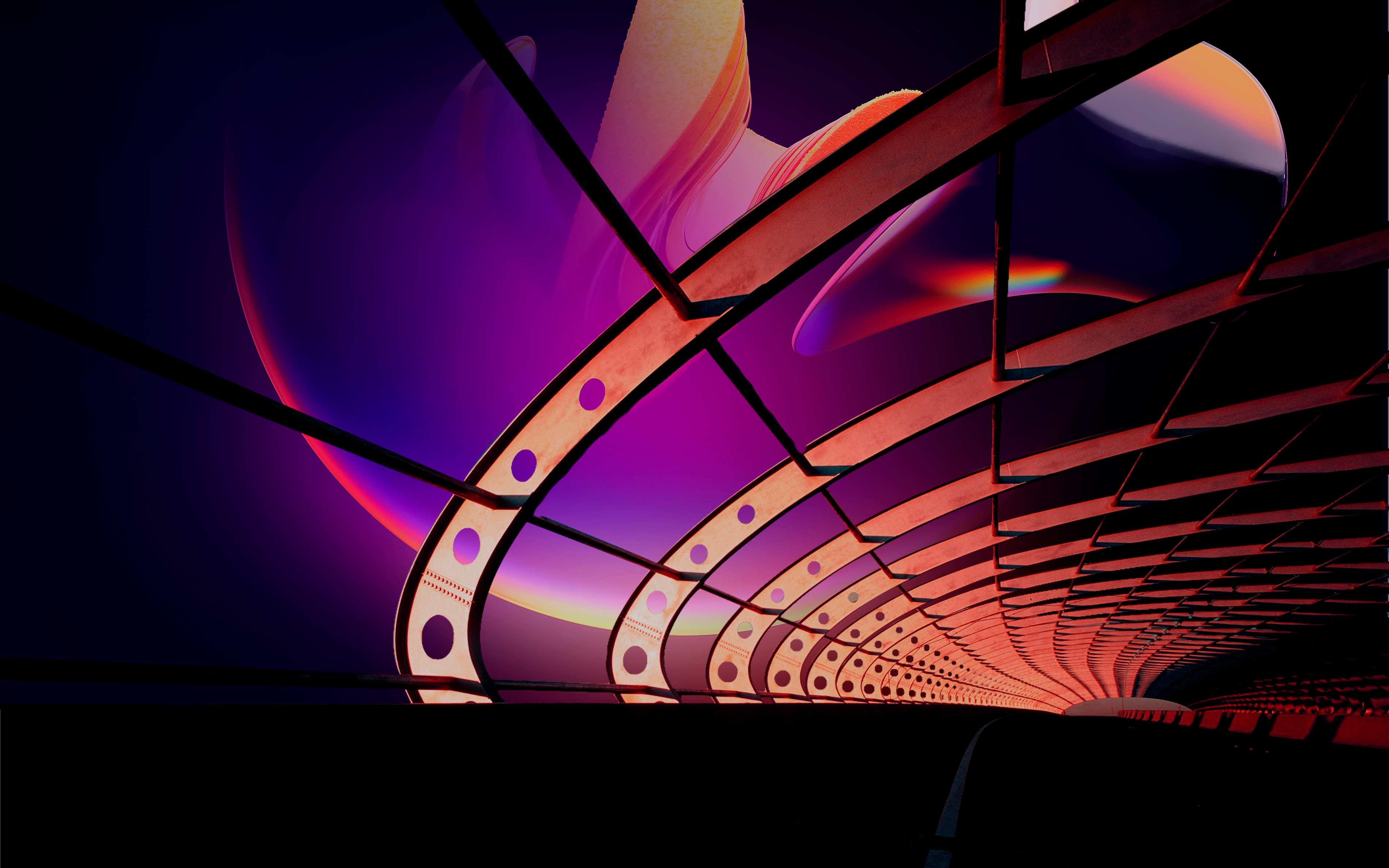 Abstract tunnel with purple and orange hues HD Wallpaper
