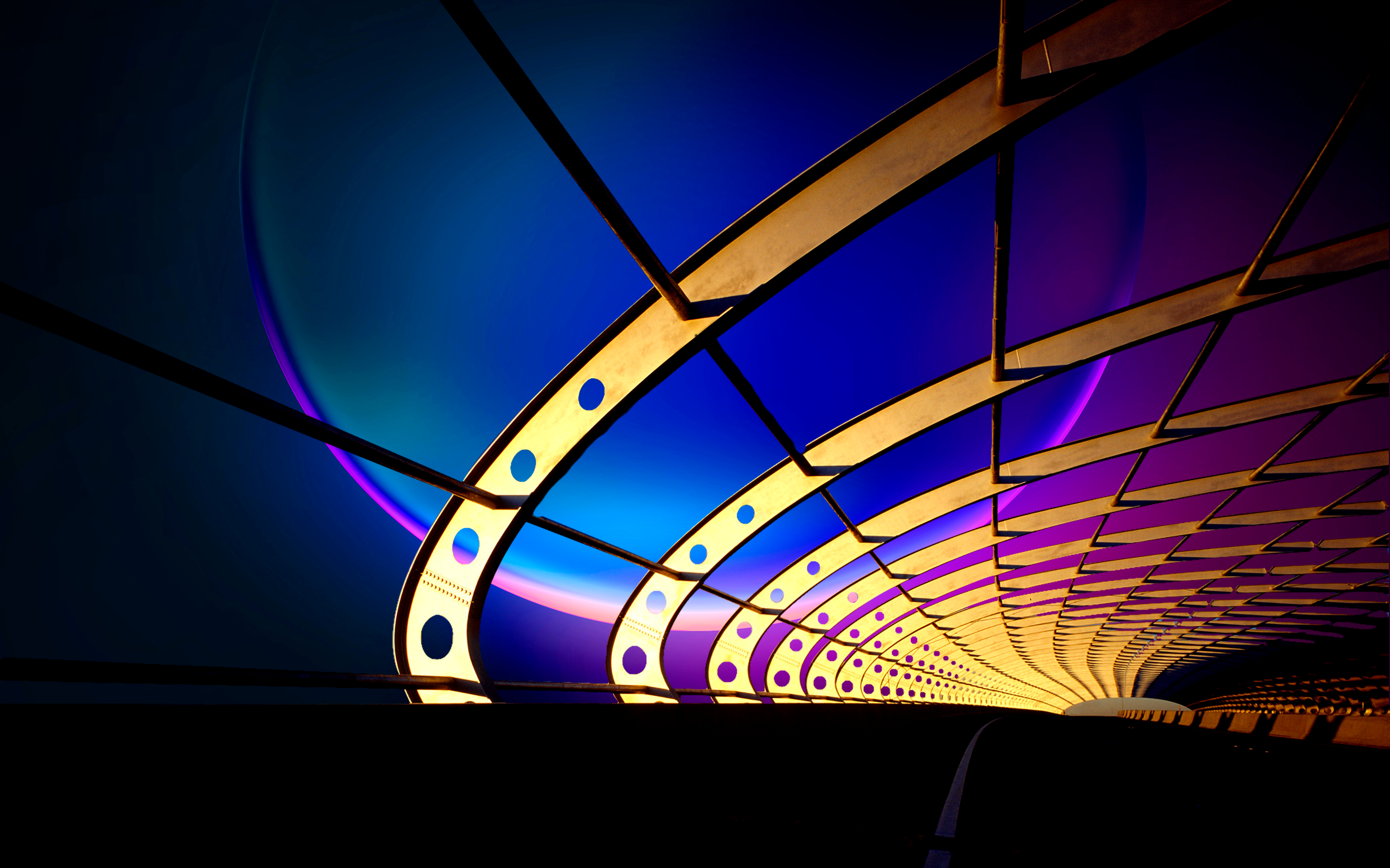 Abstract tunnel with blue and purple lights HD Wallpaper