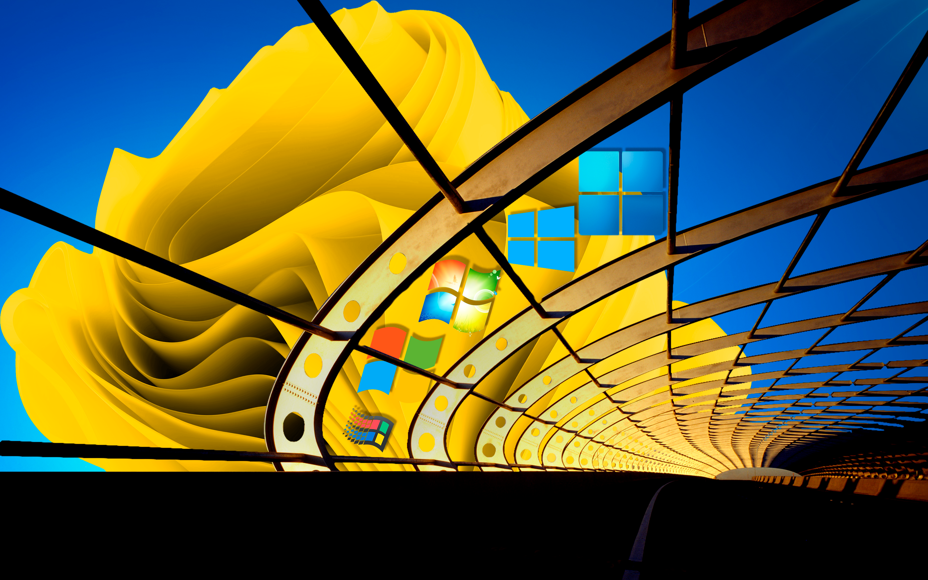 Windows 11 logo on a yellow abstract background HD Wallpaper