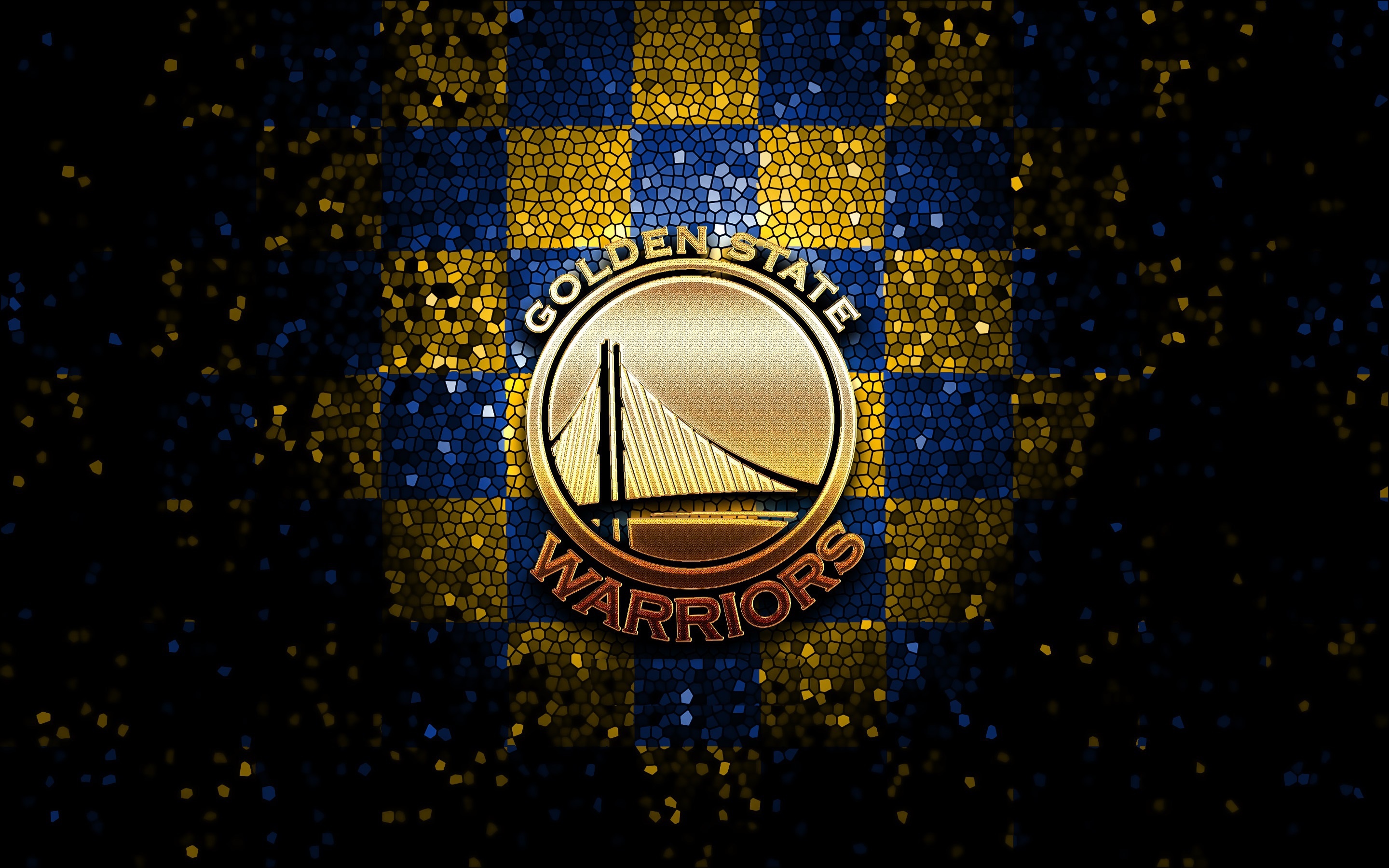 Golden State Warriors logo on checkered background HD Wallpaper