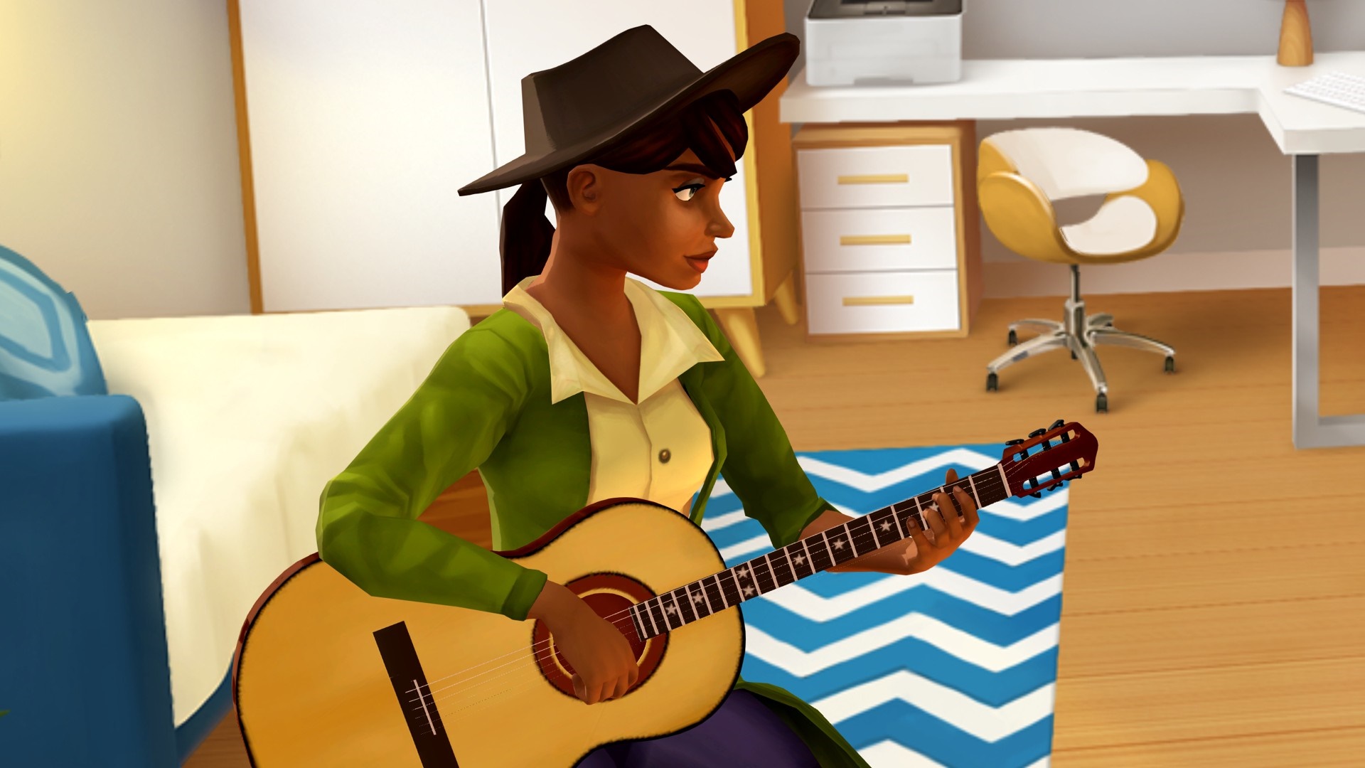 Dana playing guitar in a room HD Wallpaper