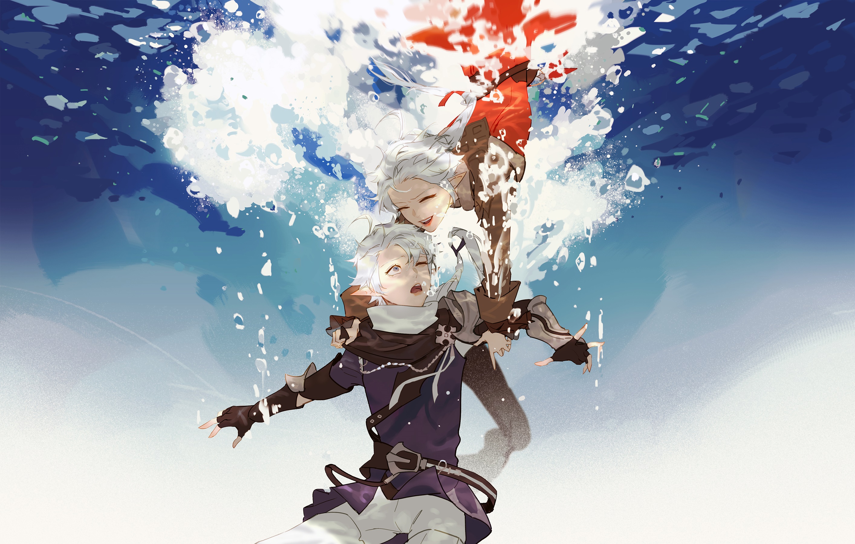 Alisaie and Alphinaud Leveilleur underwater HD Wallpaper