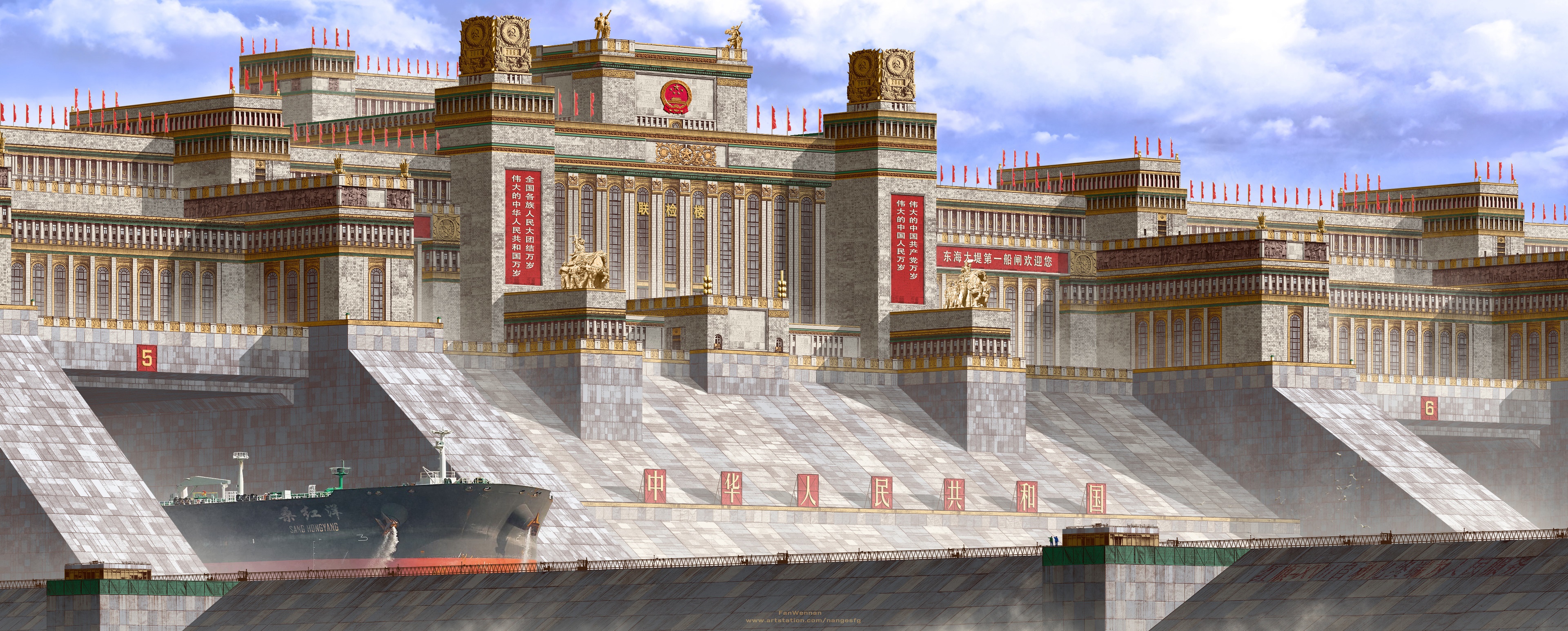 China 2098: Ship Dock No. 1 by Fan Wennan HD Wallpaper
