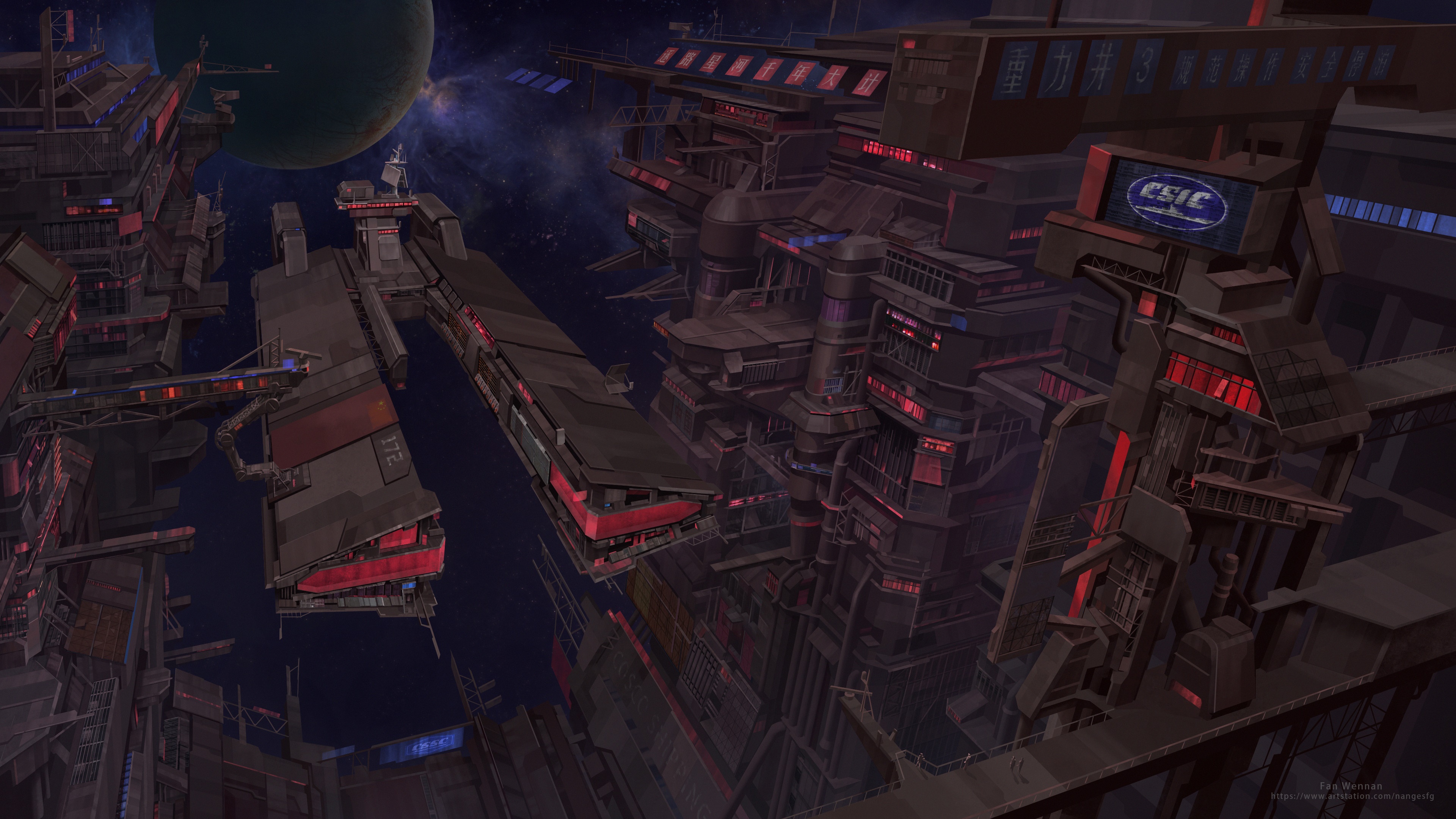 Spaceship docking at Space Station by Fan Wennan HD Wallpaper