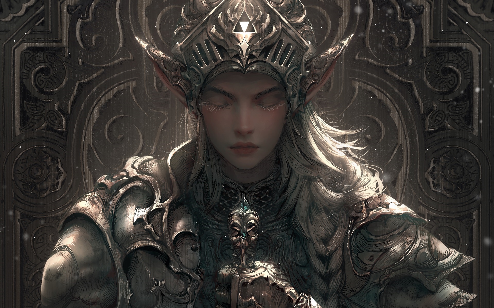 Fantasy Woman in Ornate Armor and Crown HD Wallpaper