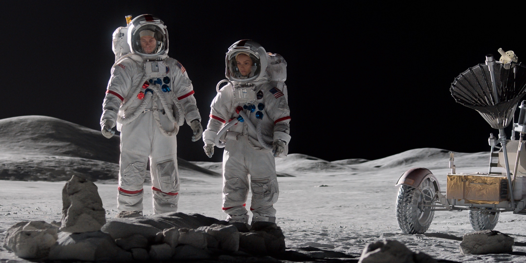 Astronauts on the Moon with Lunar Rover HD Wallpaper