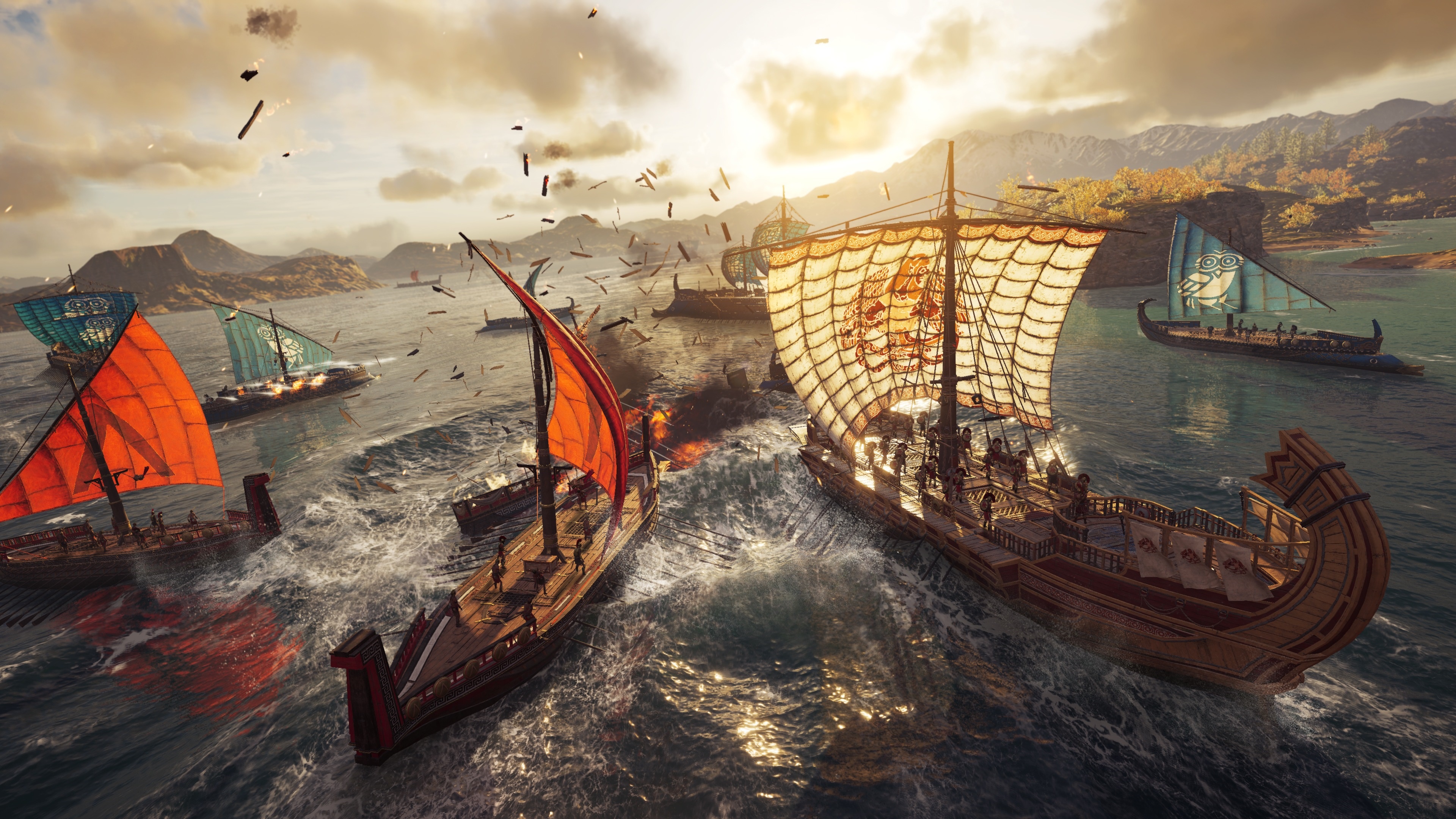 Naval Battle in Assassin's Creed Odyssey 4K HD Wallpaper