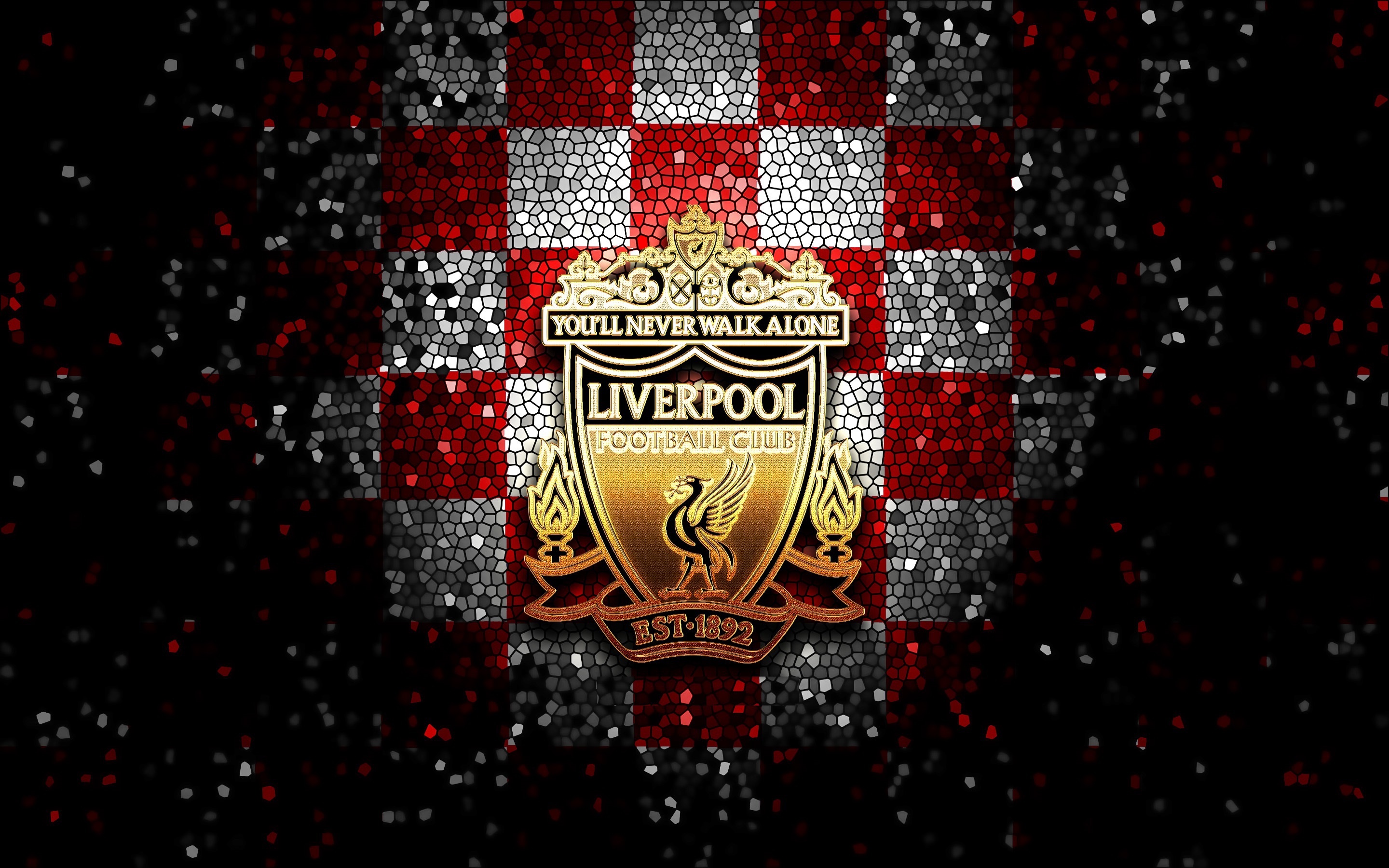 Liverpool F.C. crest on checkered background HD Wallpaper
