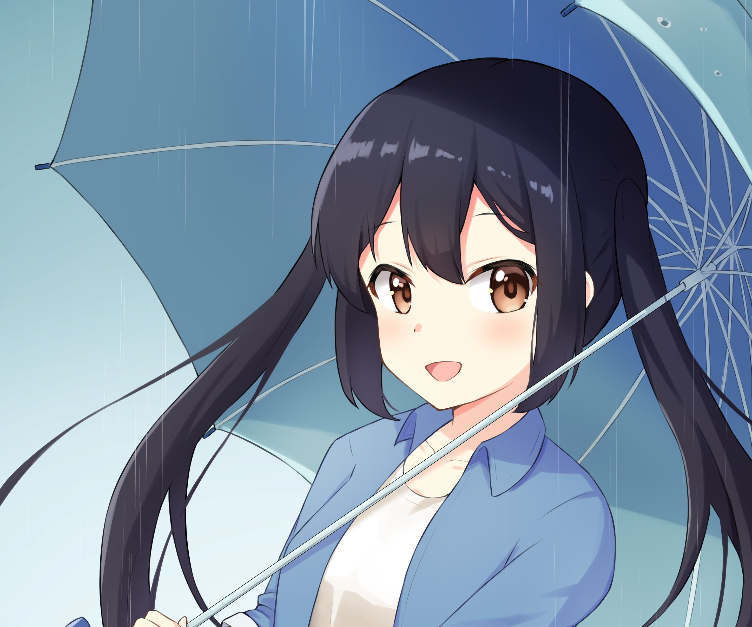 Azusa Nakano from K-ON! under an umbrella in the rain HD Wallpaper