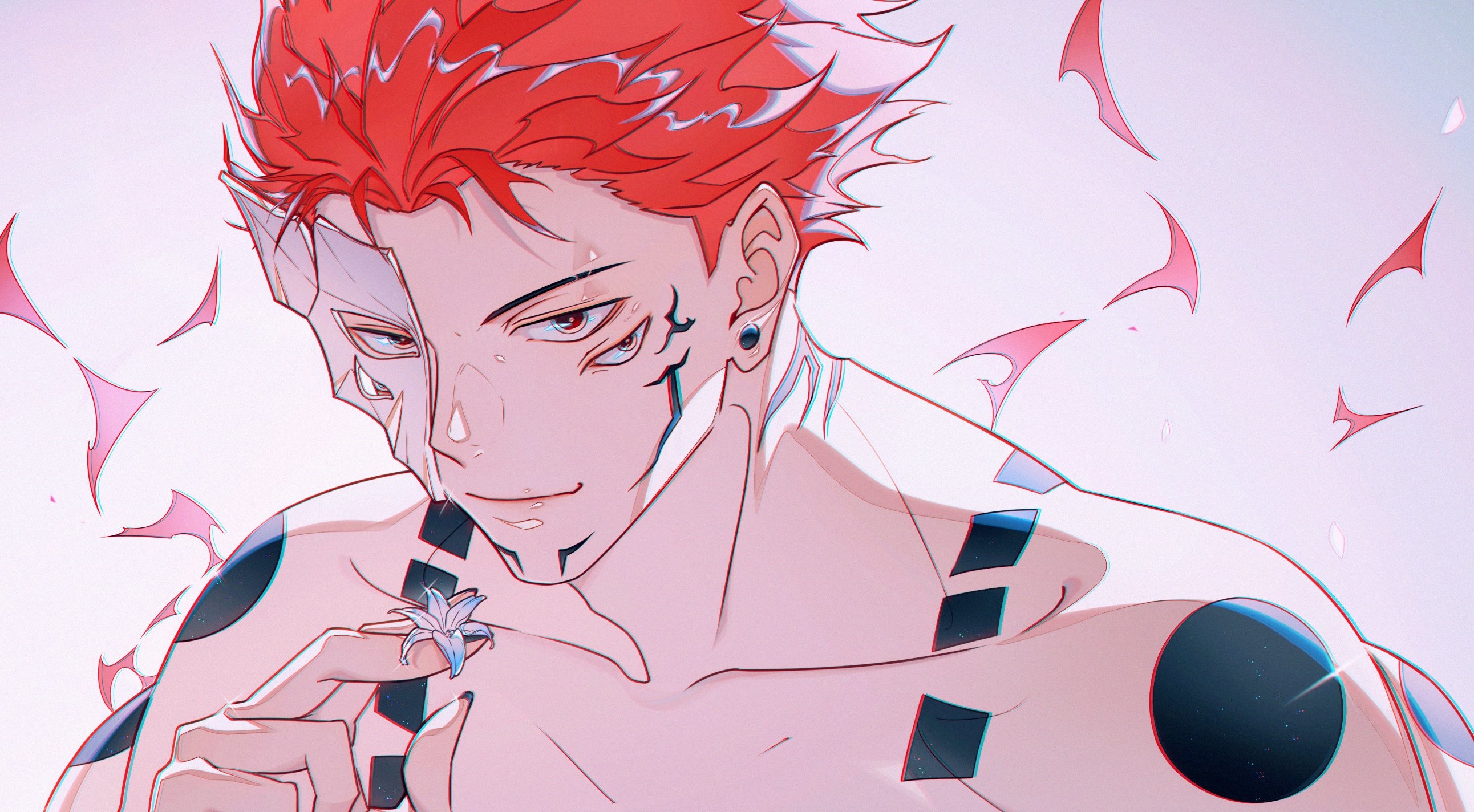 Sukuna from Jujutsu Kaisen holding a flower HD Wallpaper