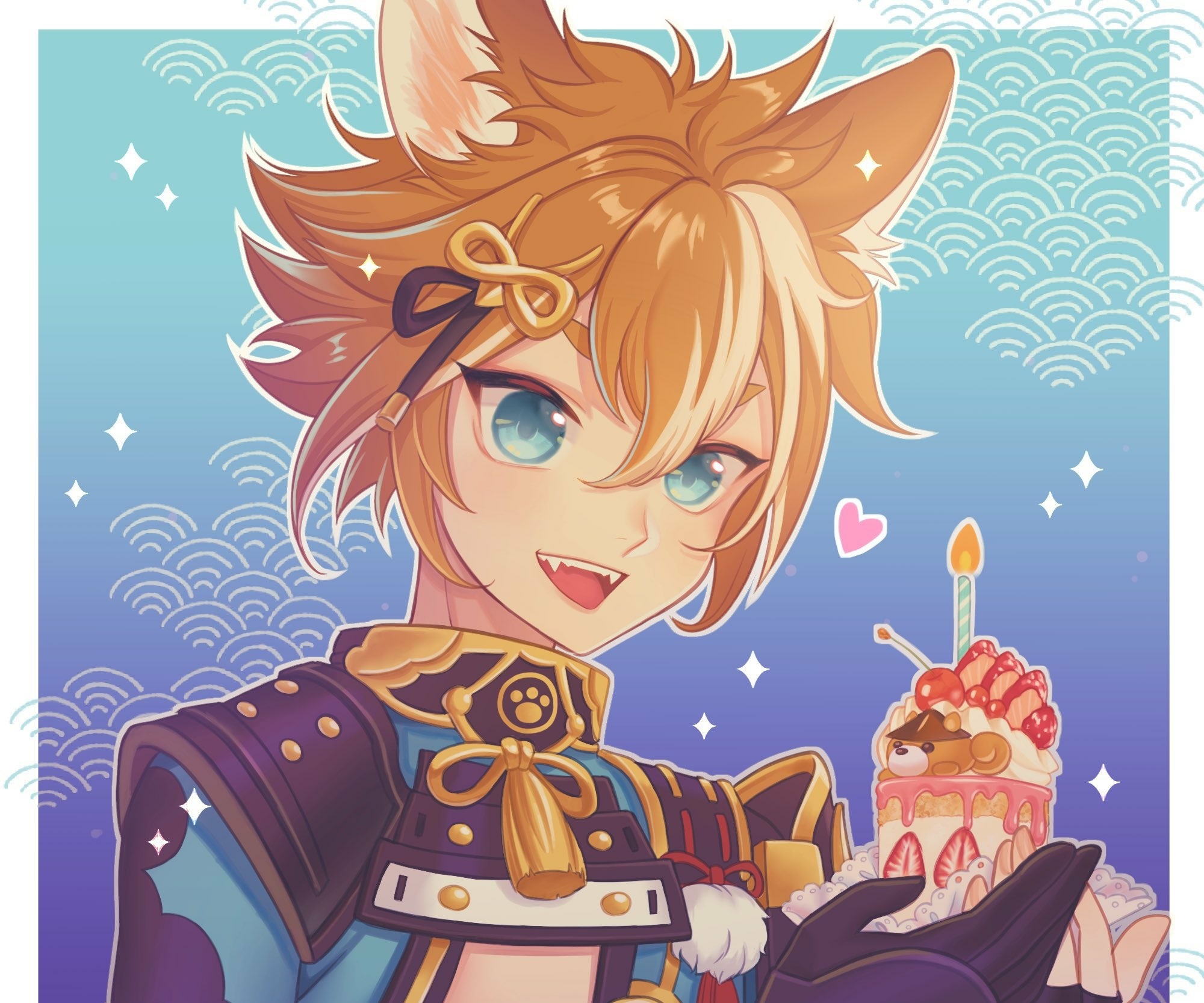 Gorou from Genshin Impact holding a birthday cake HD Wallpaper