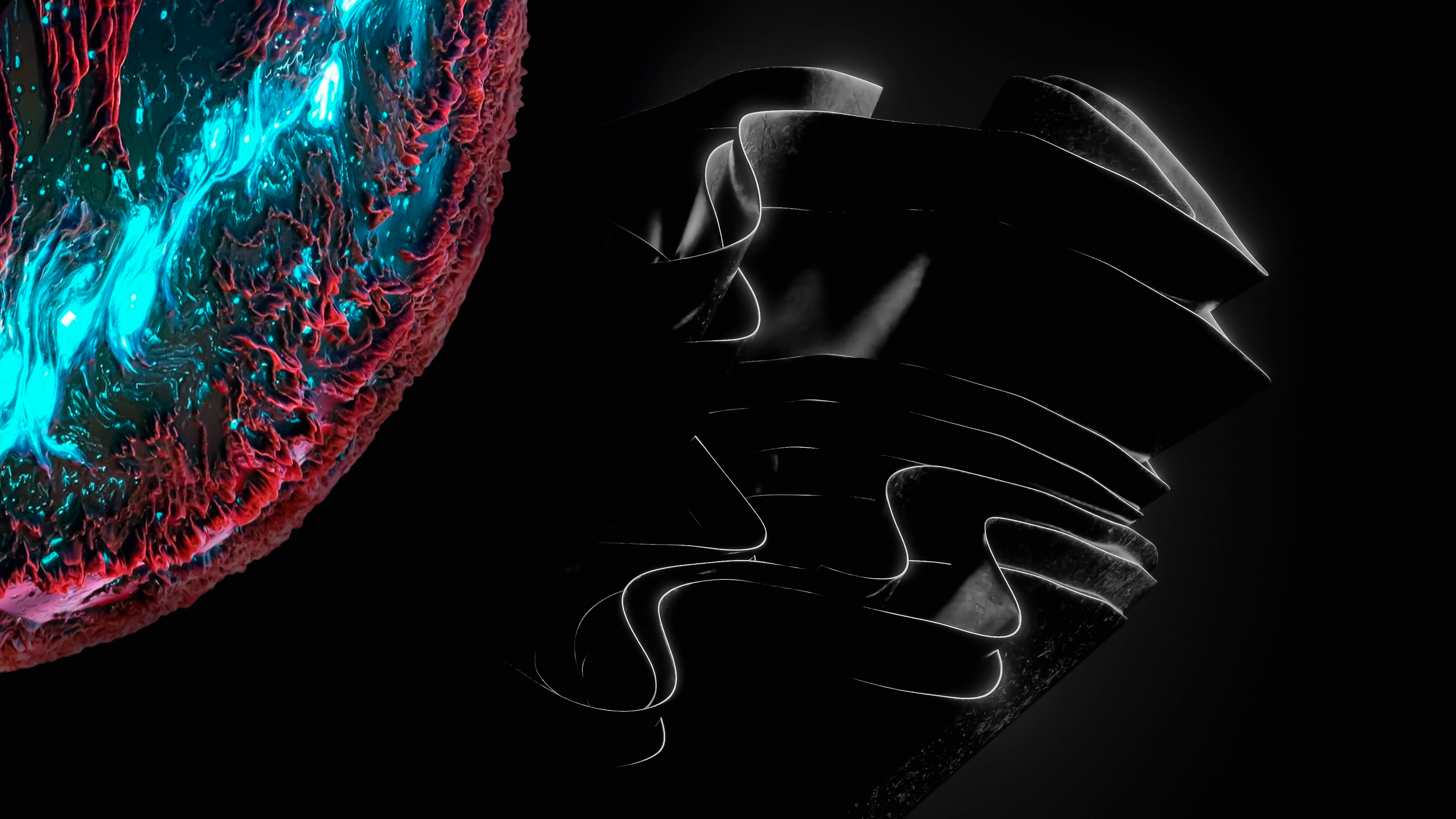 Abstract glowing sphere and dark fabric HD Wallpaper