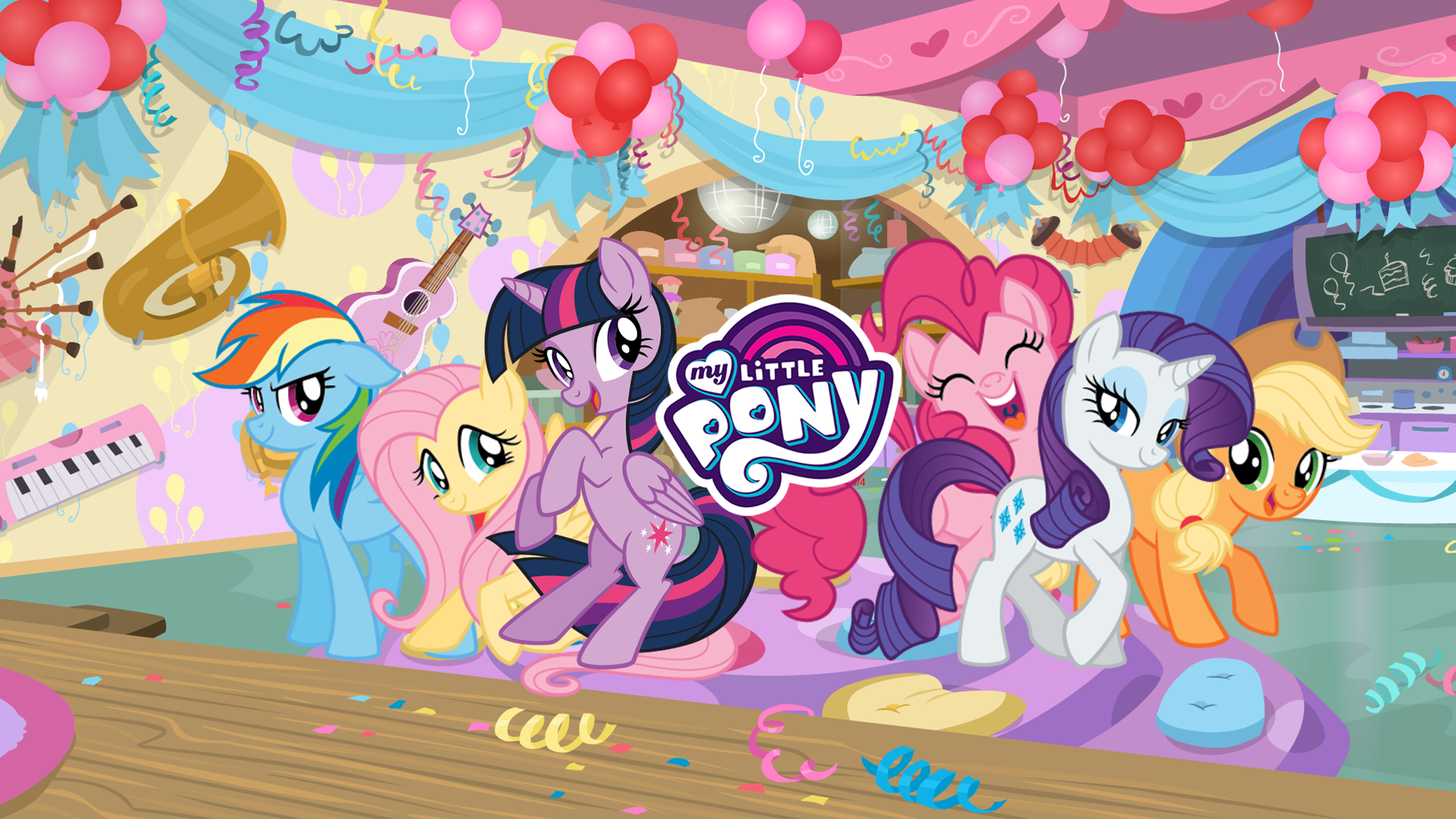 My Little Pony: Friendship Is Magic characters at a party HD Wallpaper