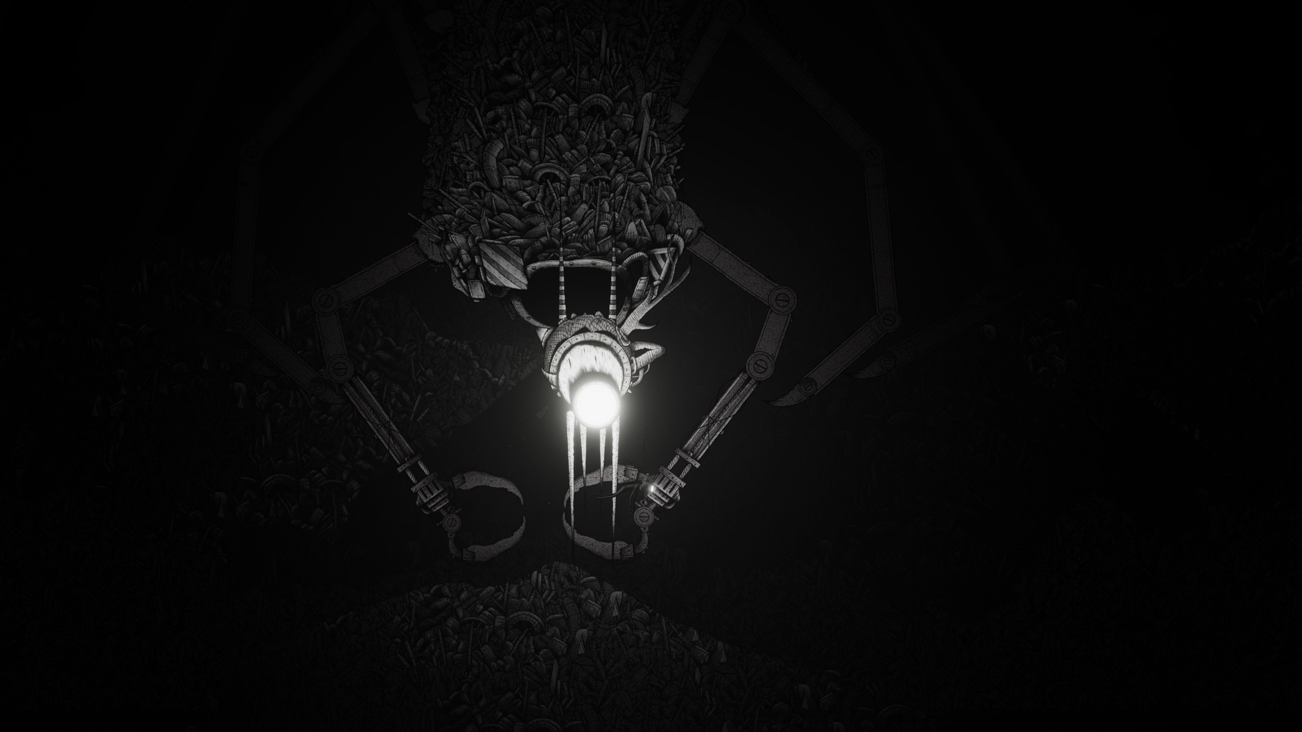 A creature with a glowing orb and mechanical arms HD Wallpaper