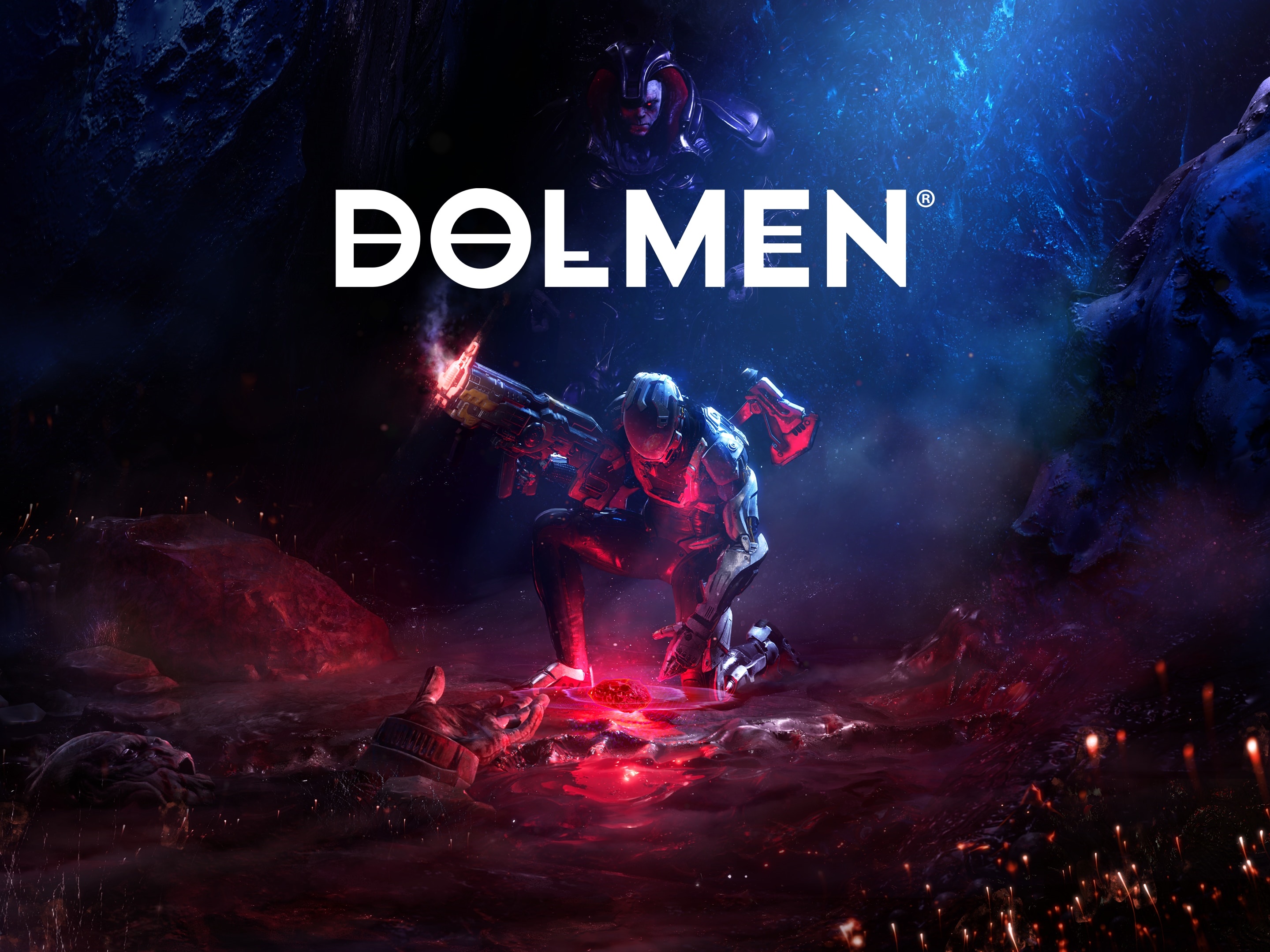 Dolmen video game logo with a warrior HD Wallpaper