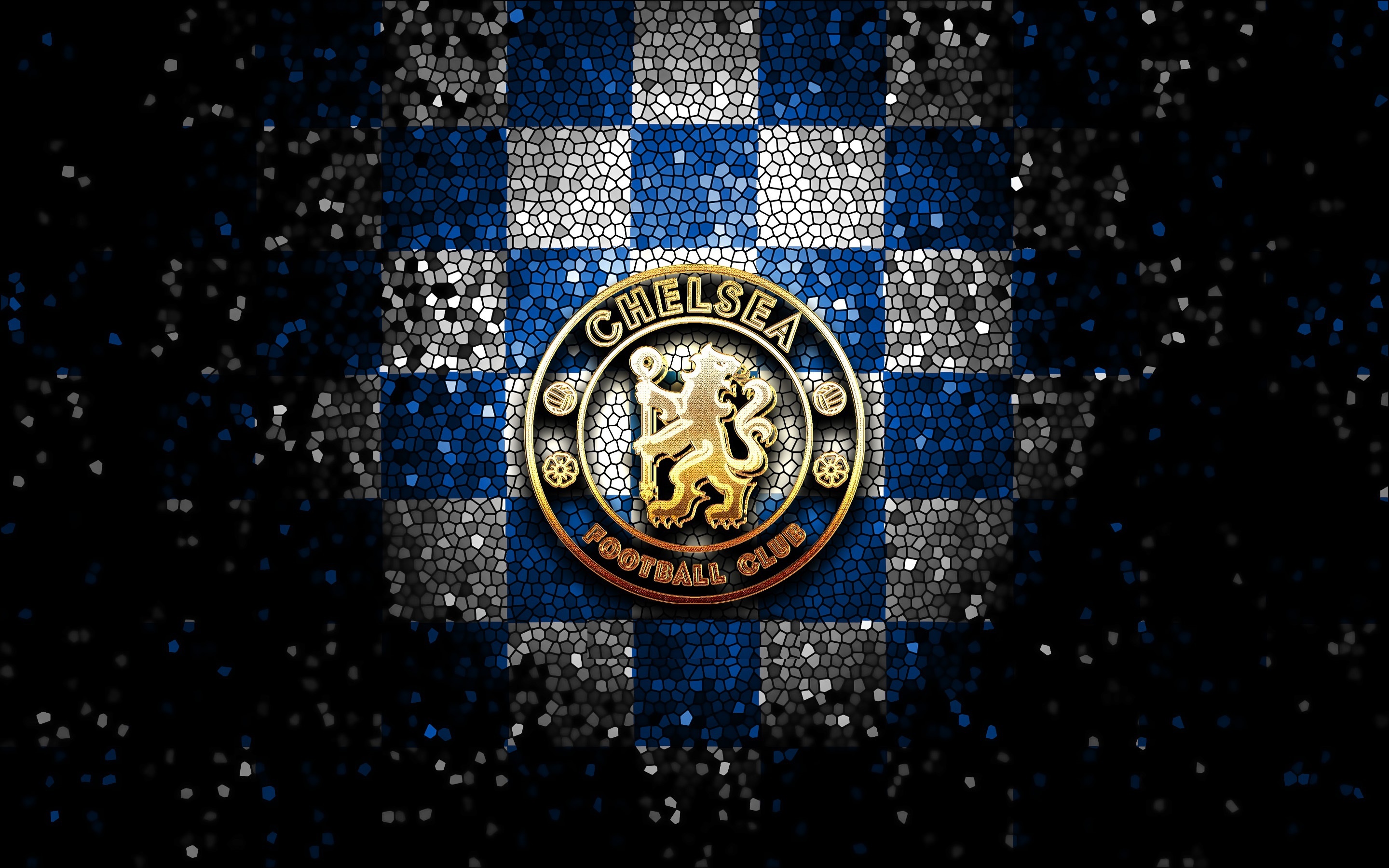 Chelsea F.C. Logo on Checkerboard Pattern HD Wallpaper
