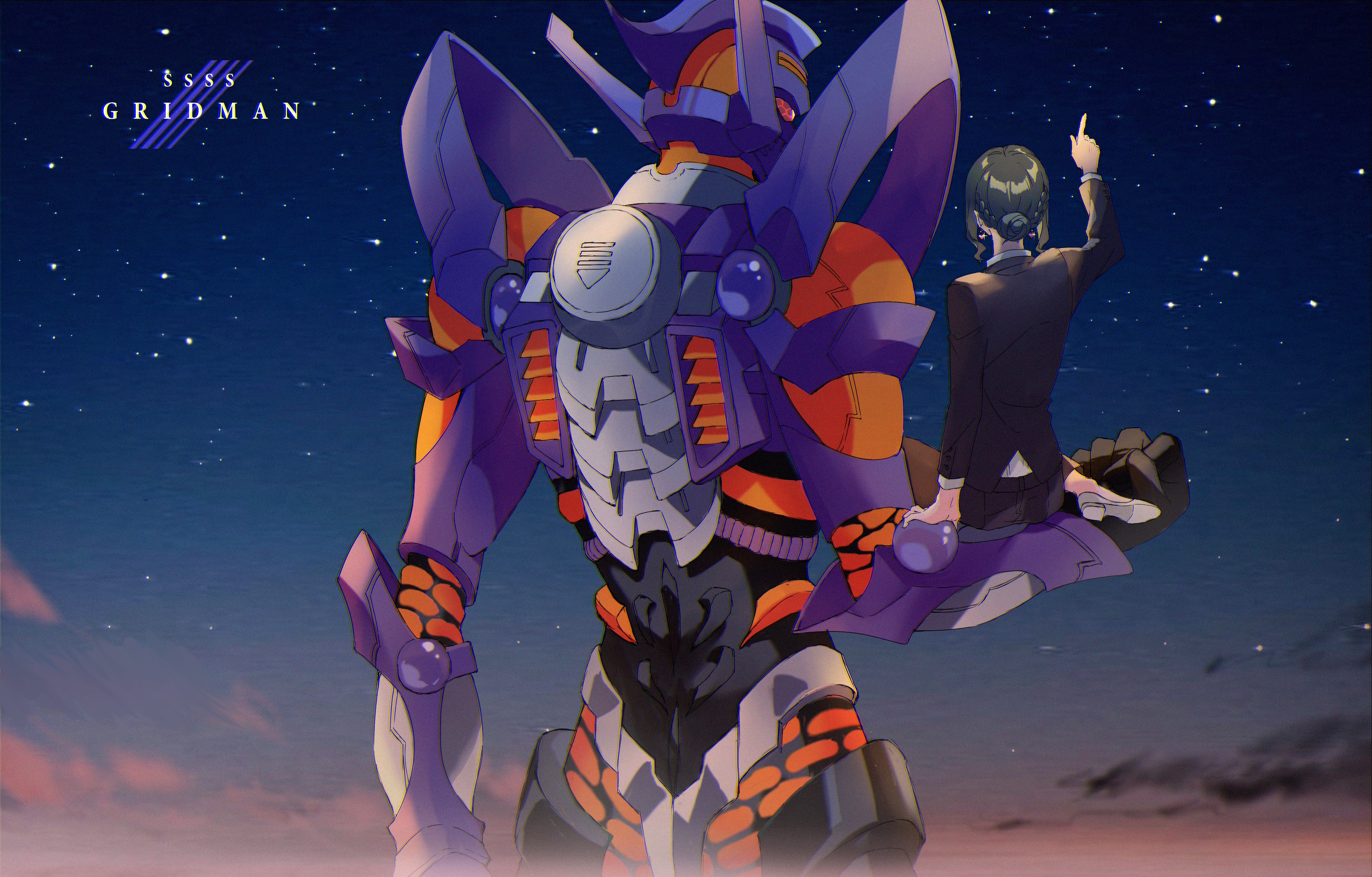 Anti from SSSS.Gridman and Gridman in the night sky HD Wallpaper