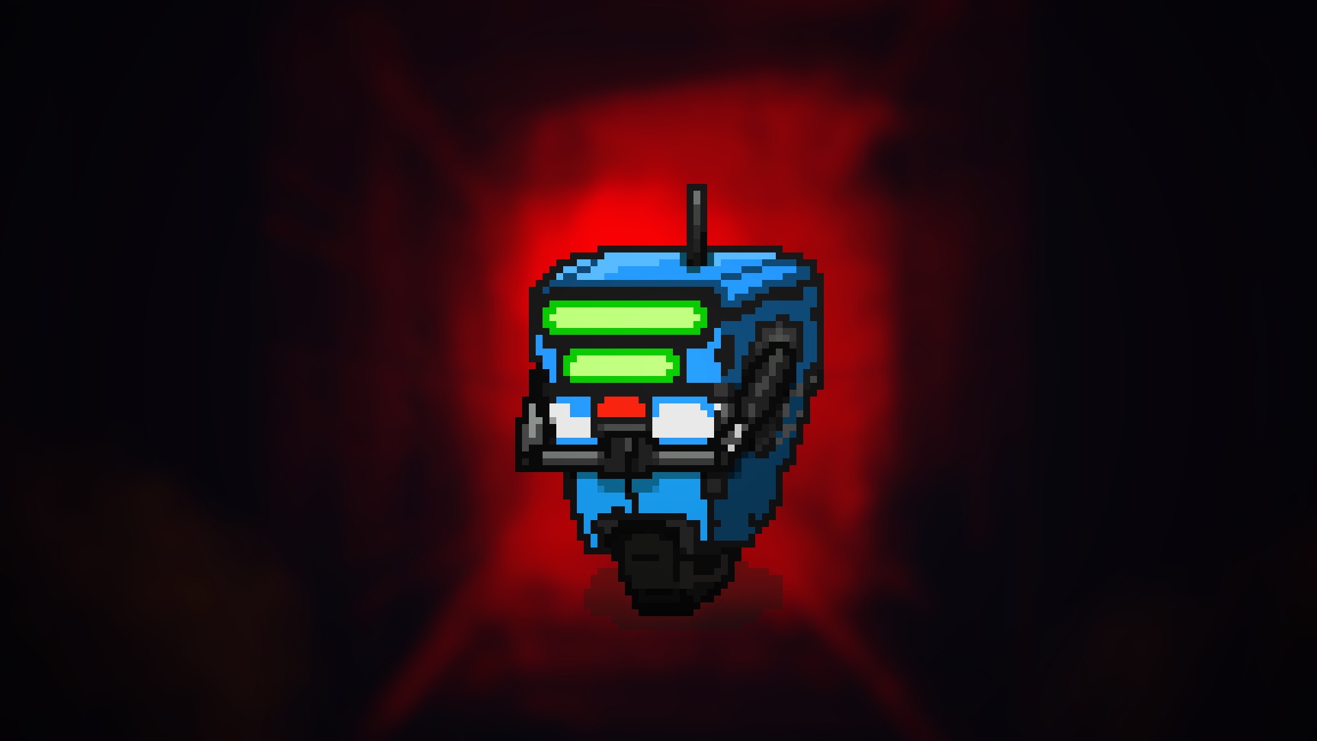 Pixel art robot with green eyes and red light HD Wallpaper